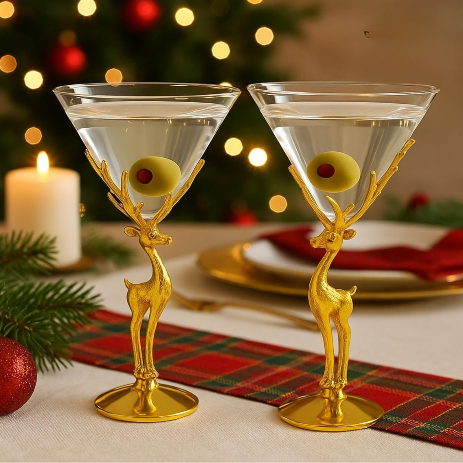 Stag Antler Holiday Martini & Cocktail Glass Set