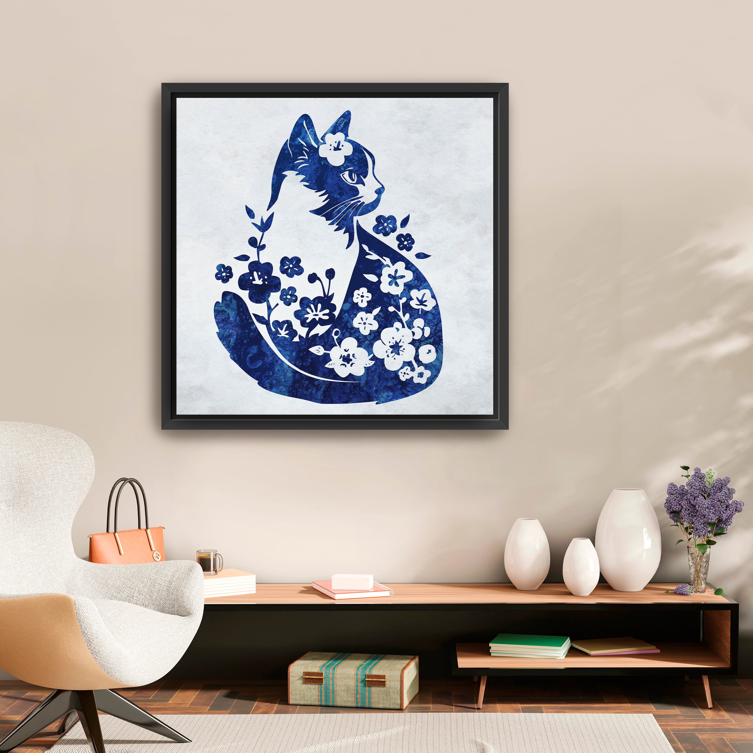 Cat Floral Canvas Giclee
