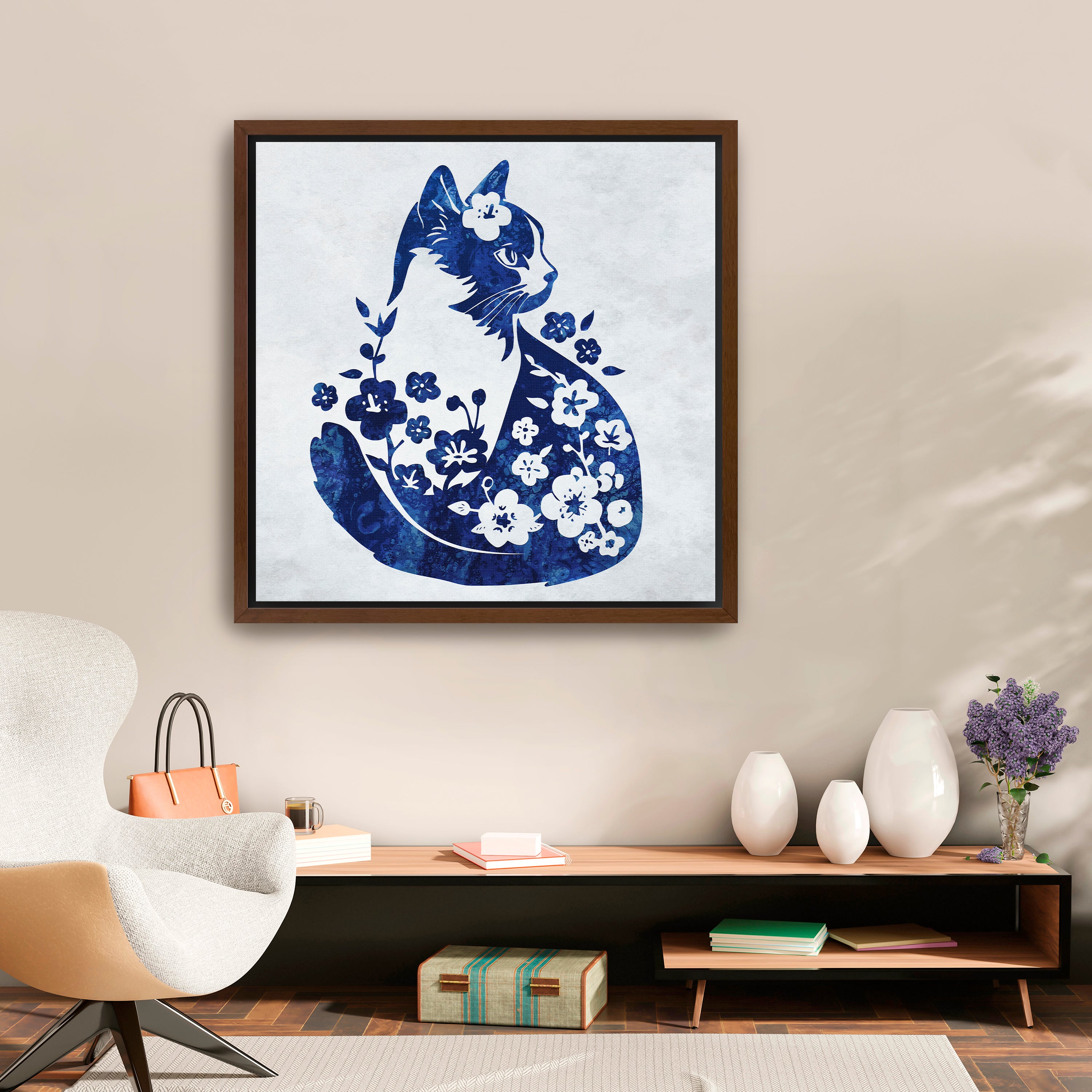 Cat Floral Canvas Giclee