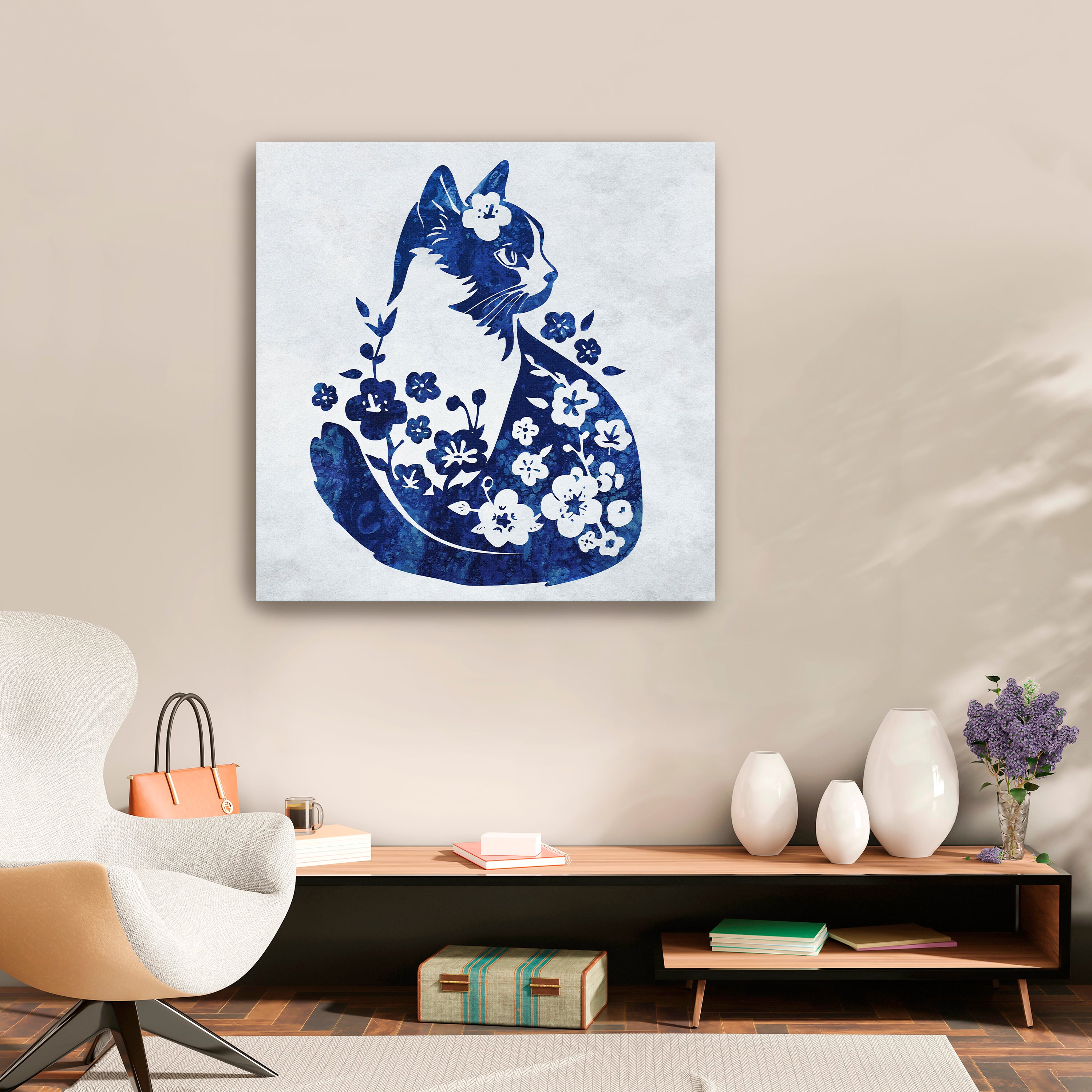 Cat Floral Canvas Giclee