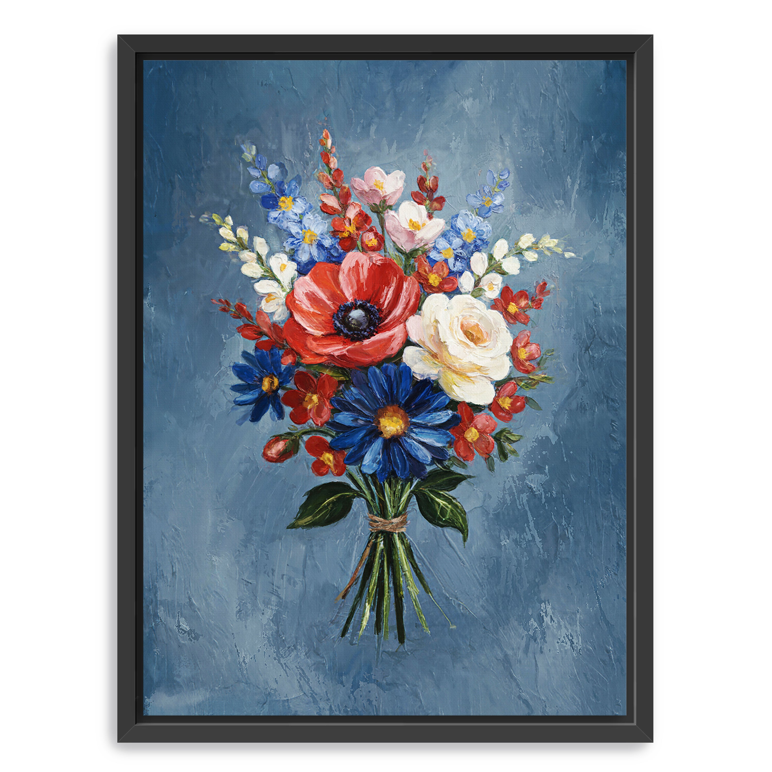 US Flower Canvas Giclee, Red/White/Blue