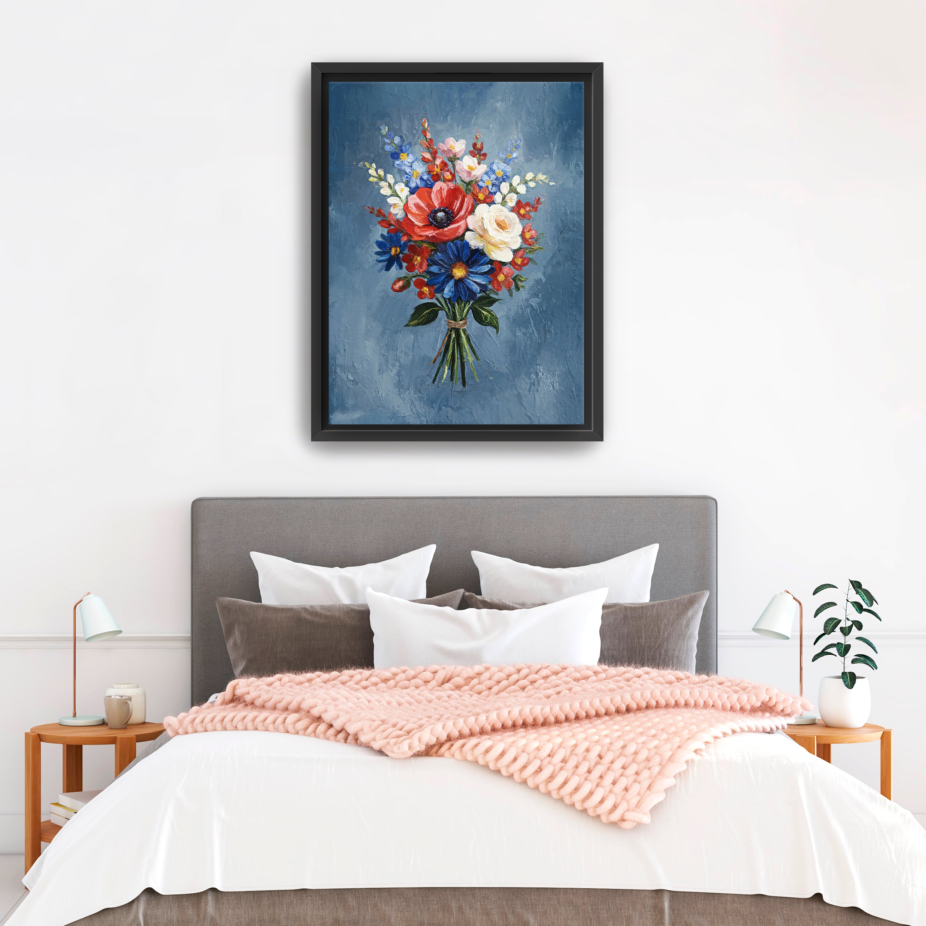 US Flower Canvas Giclee, Red/White/Blue
