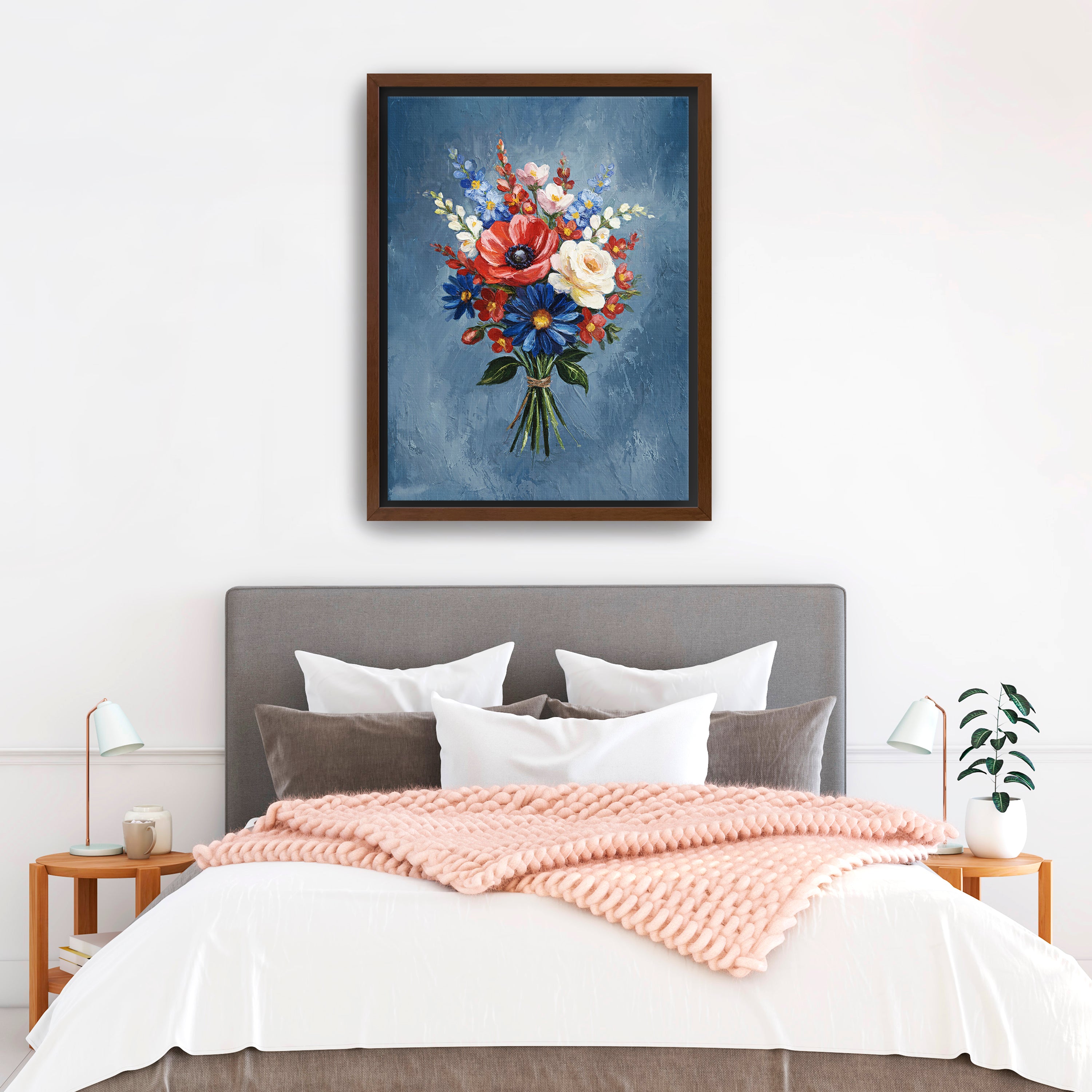 US Flower Canvas Giclee, Red/White/Blue