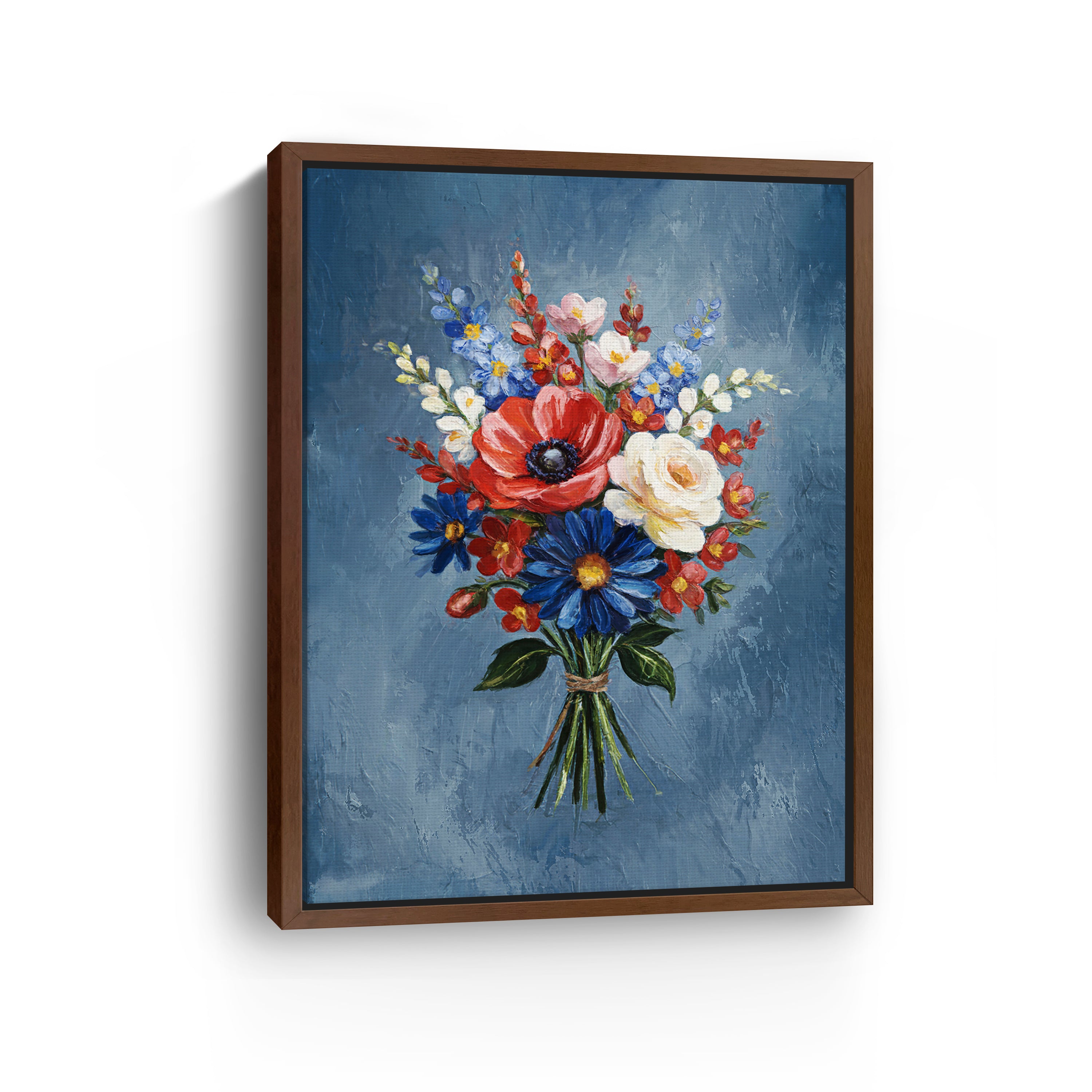 US Flower Canvas Giclee, Red/White/Blue