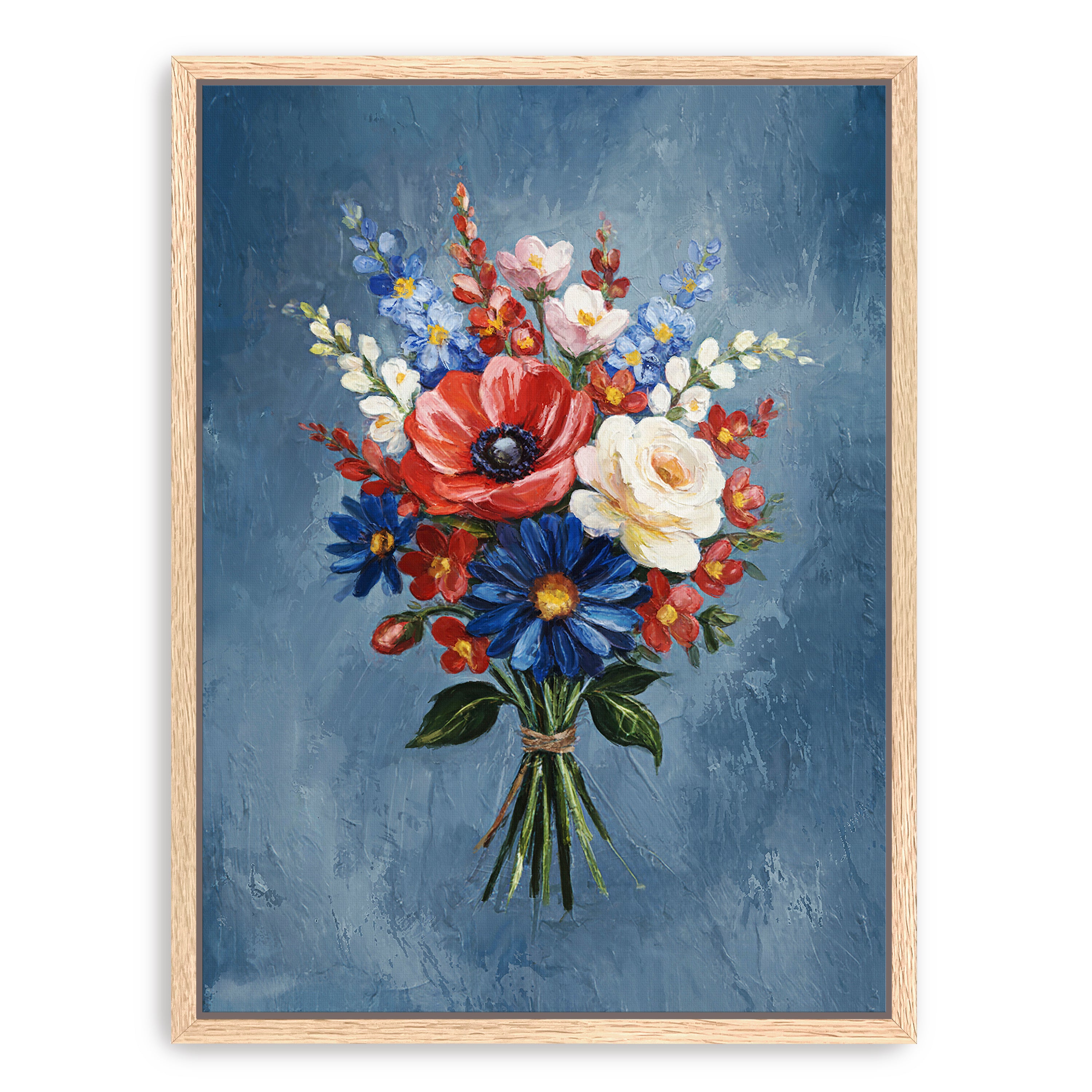 US Flower Canvas Giclee, Red/White/Blue