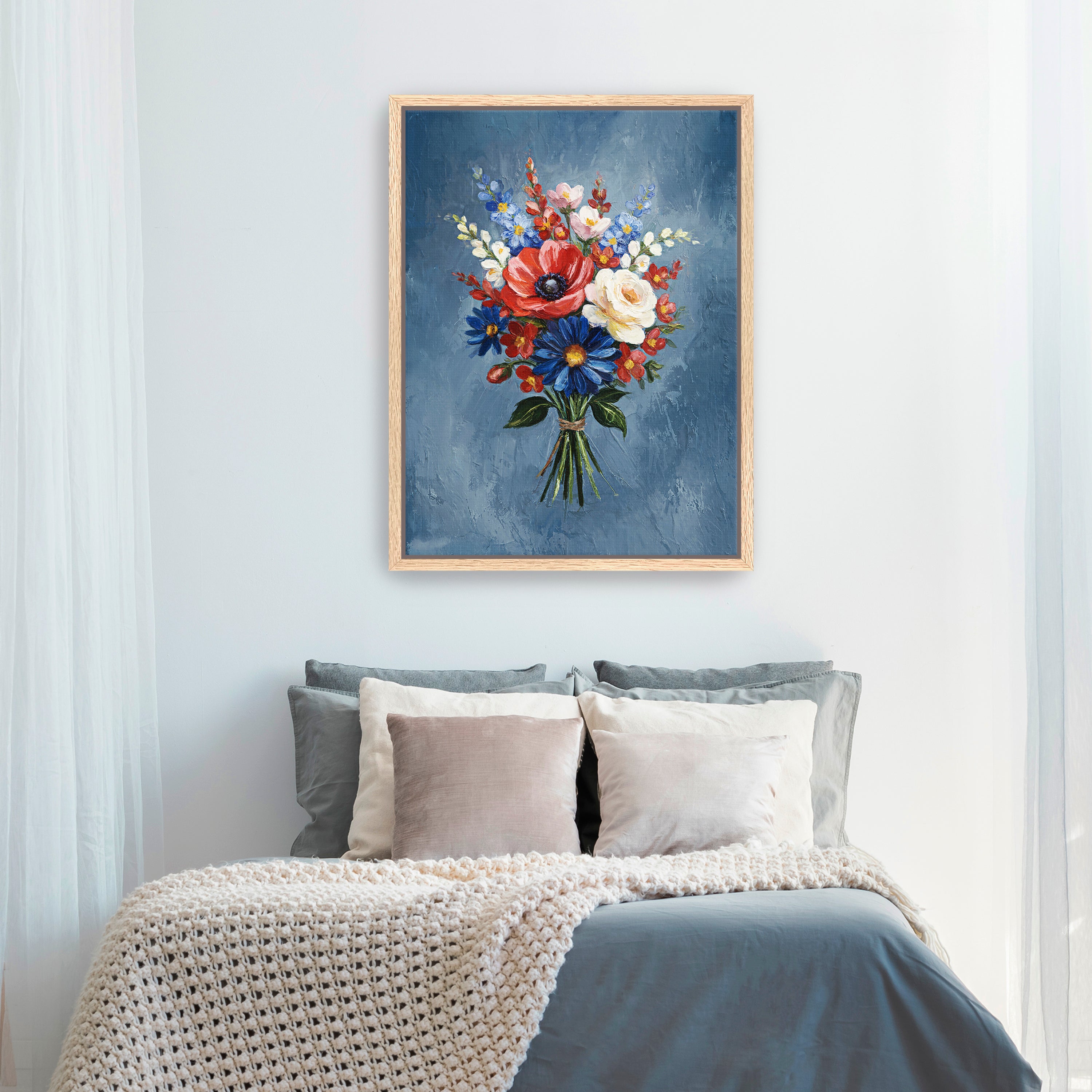 US Flower Canvas Giclee, Red/White/Blue
