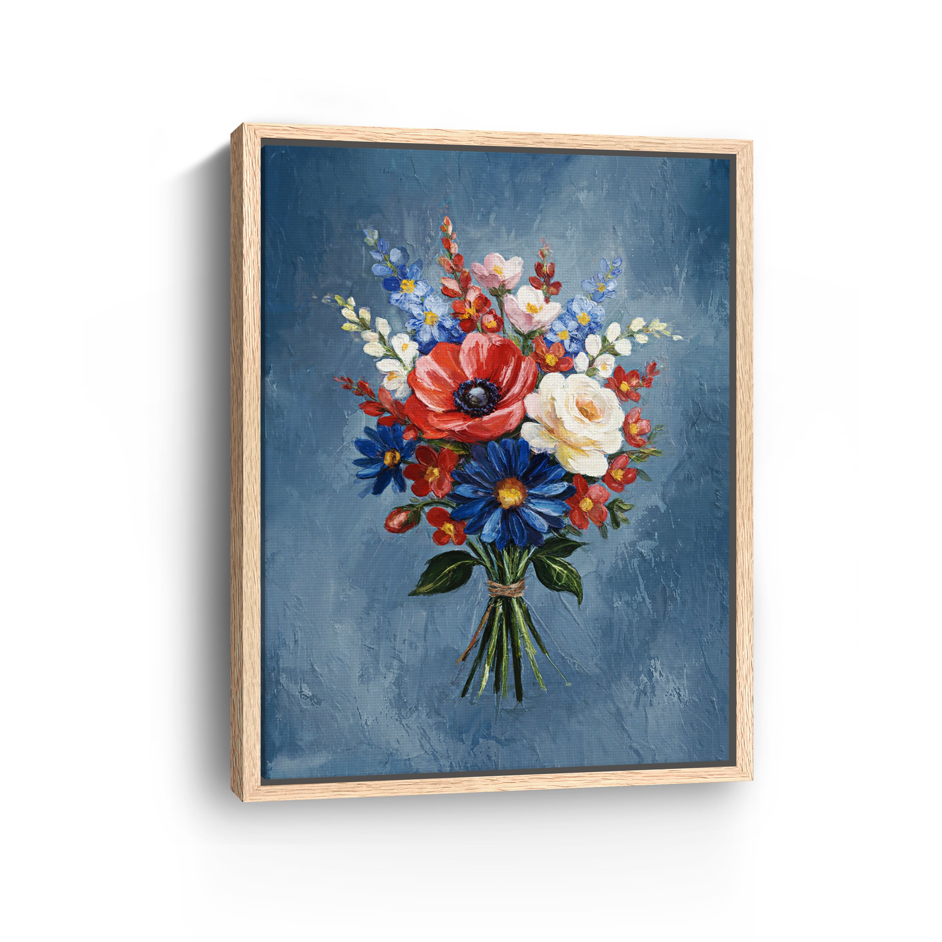 US Flower Canvas Giclee, Red/White/Blue