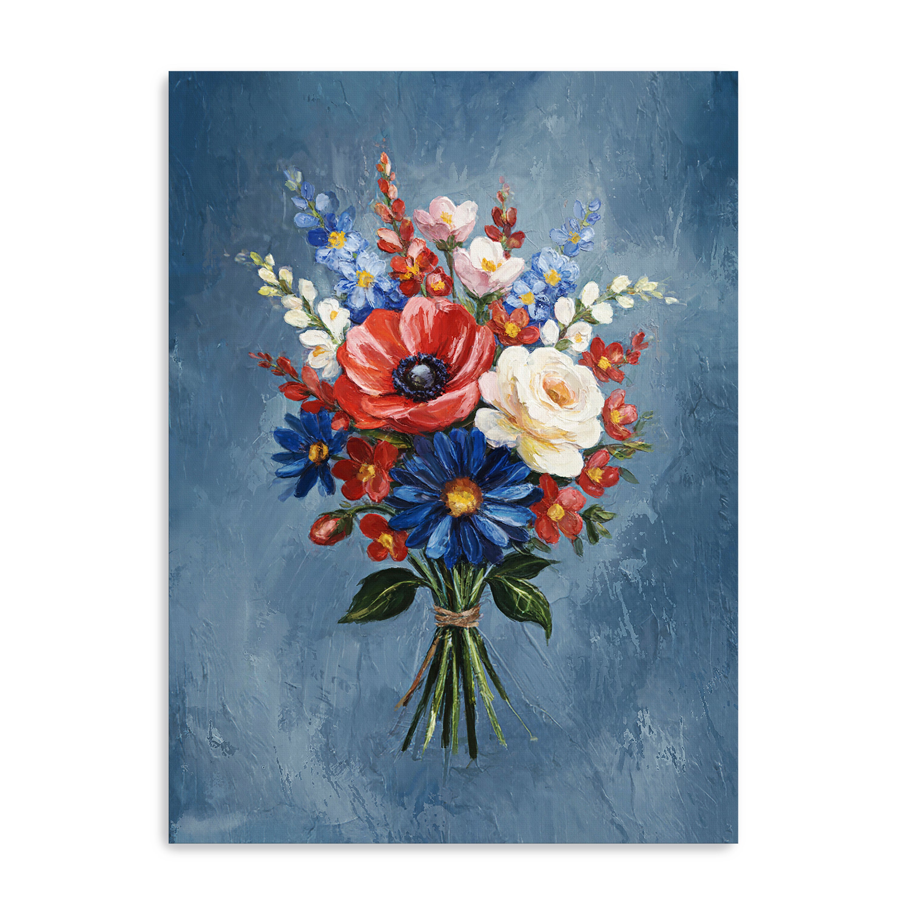 US Flower Canvas Giclee, Red/White/Blue