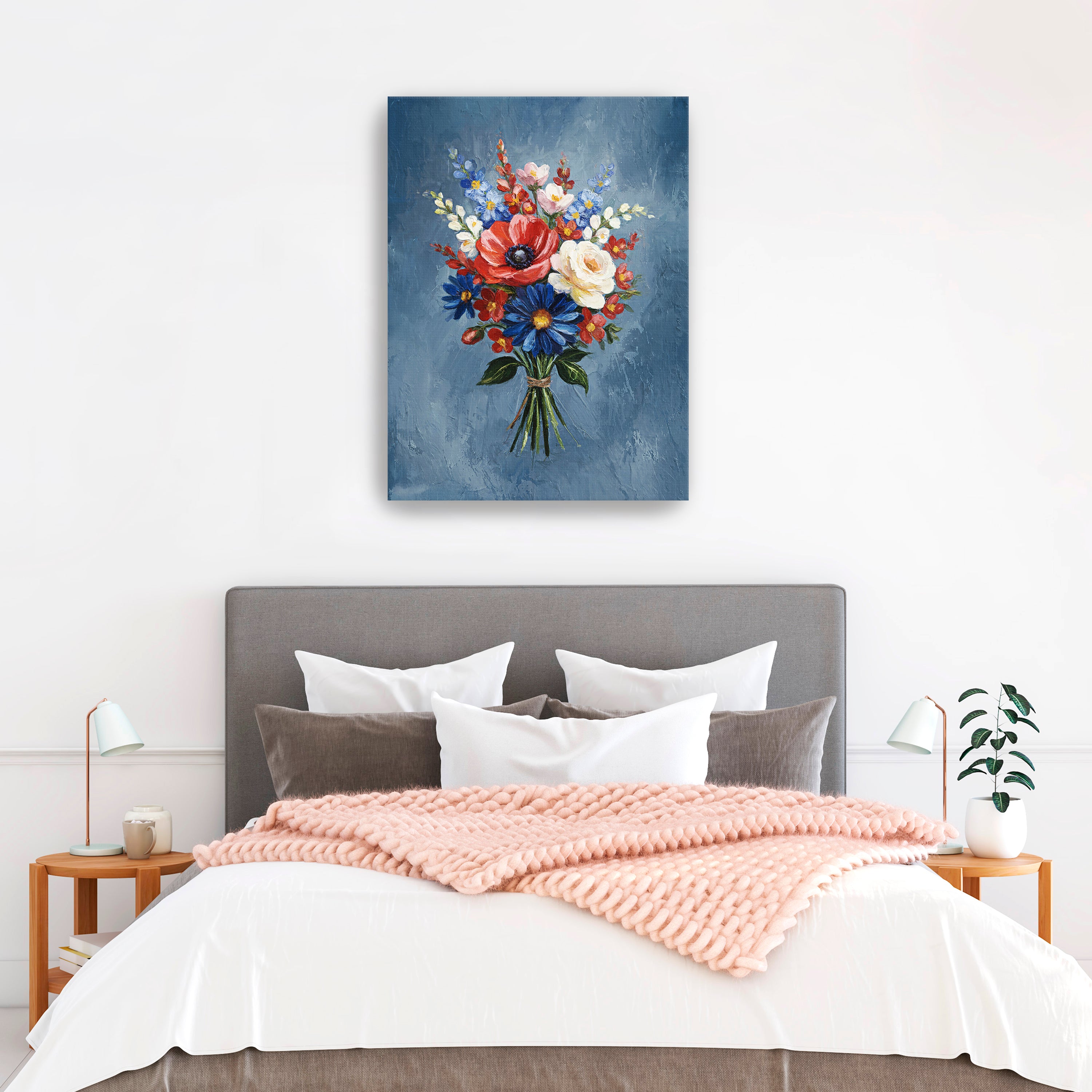 US Flower Canvas Giclee, Red/White/Blue