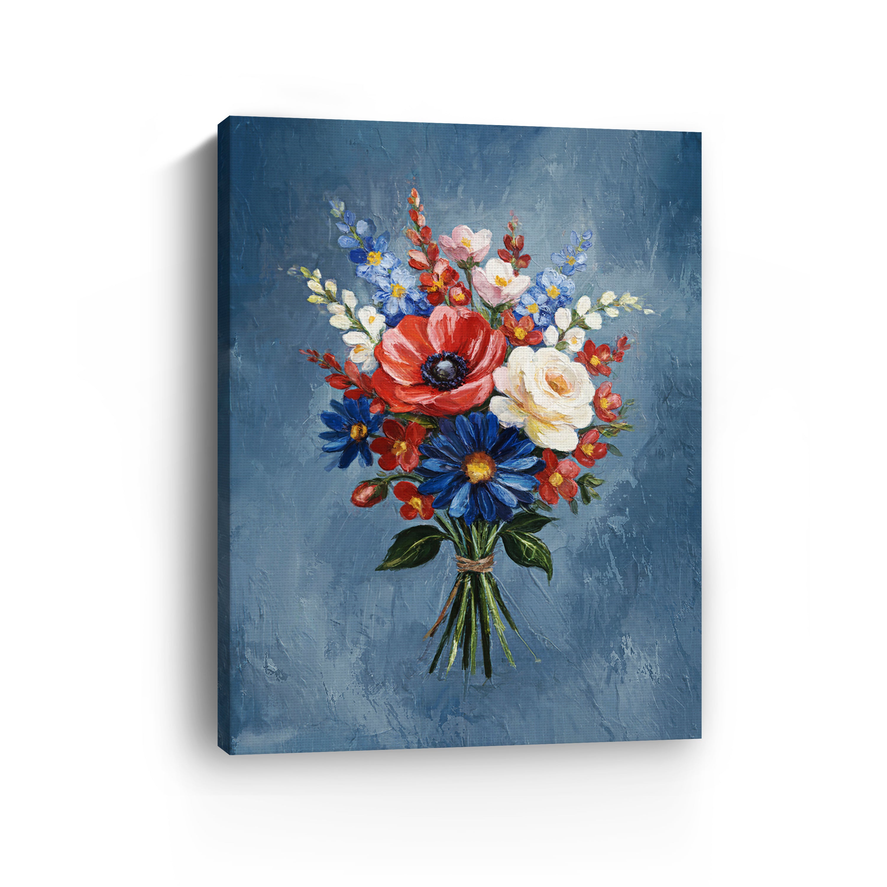 US Flower Canvas Giclee, Red/White/Blue
