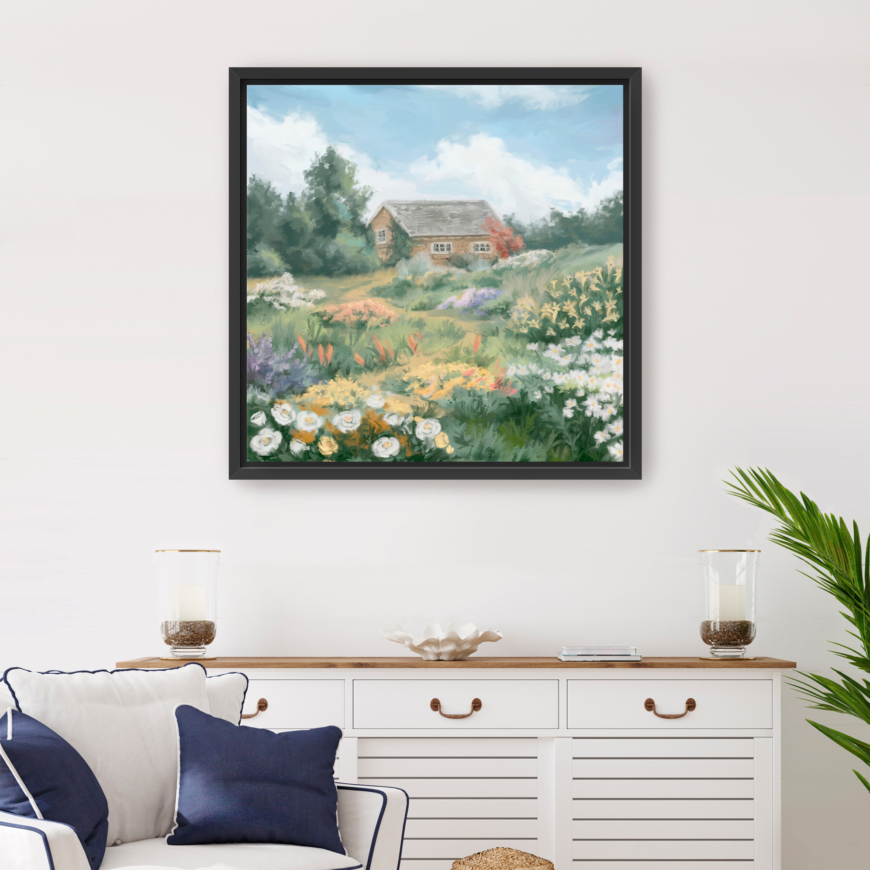 Flowers Garden Tiny House Canvas Giclee Wall Art