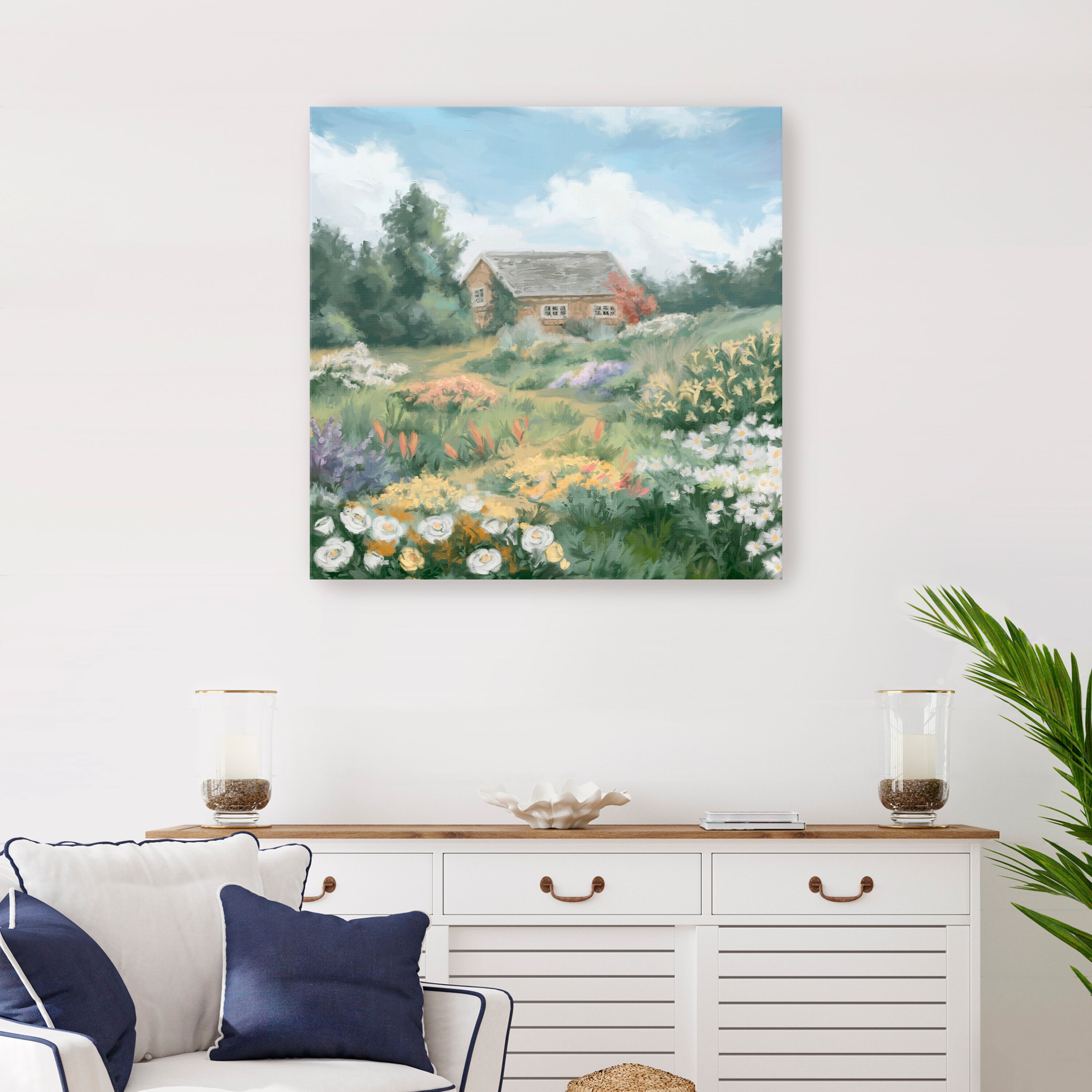 Flowers Garden Tiny House Canvas Giclee Wall Art