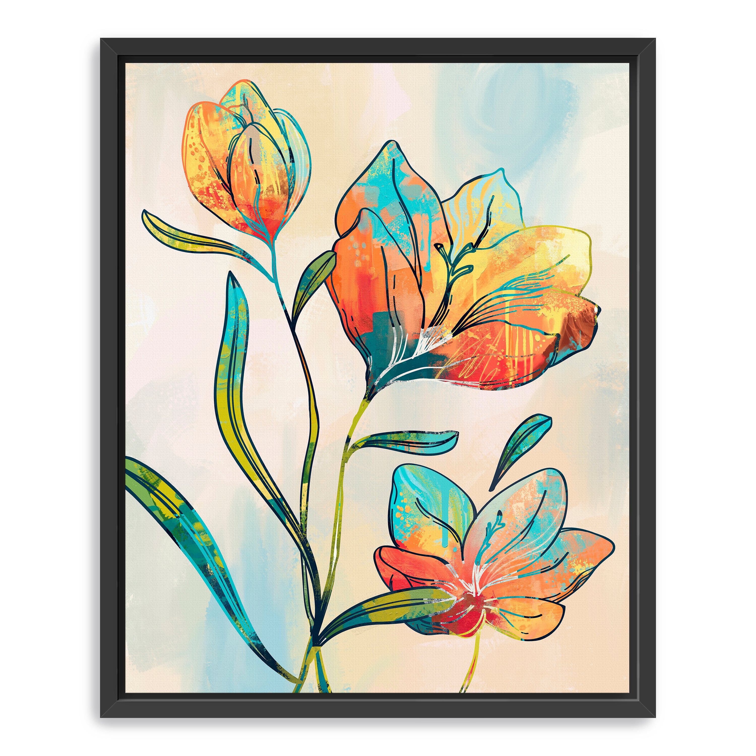 Abstract Graffiti Flowers Canvas Giclee Wall Art