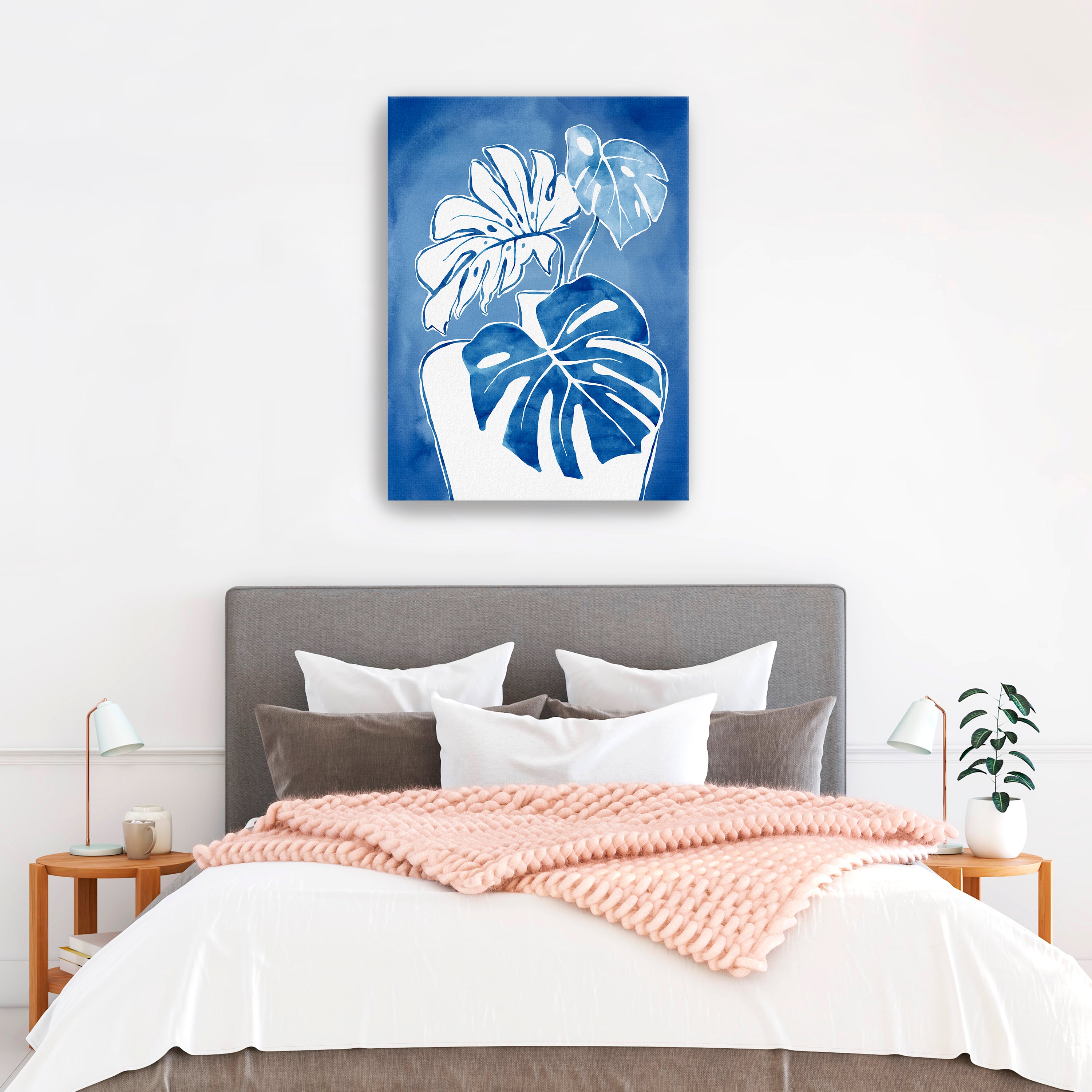 Blue Monstera Canvas Giclee
