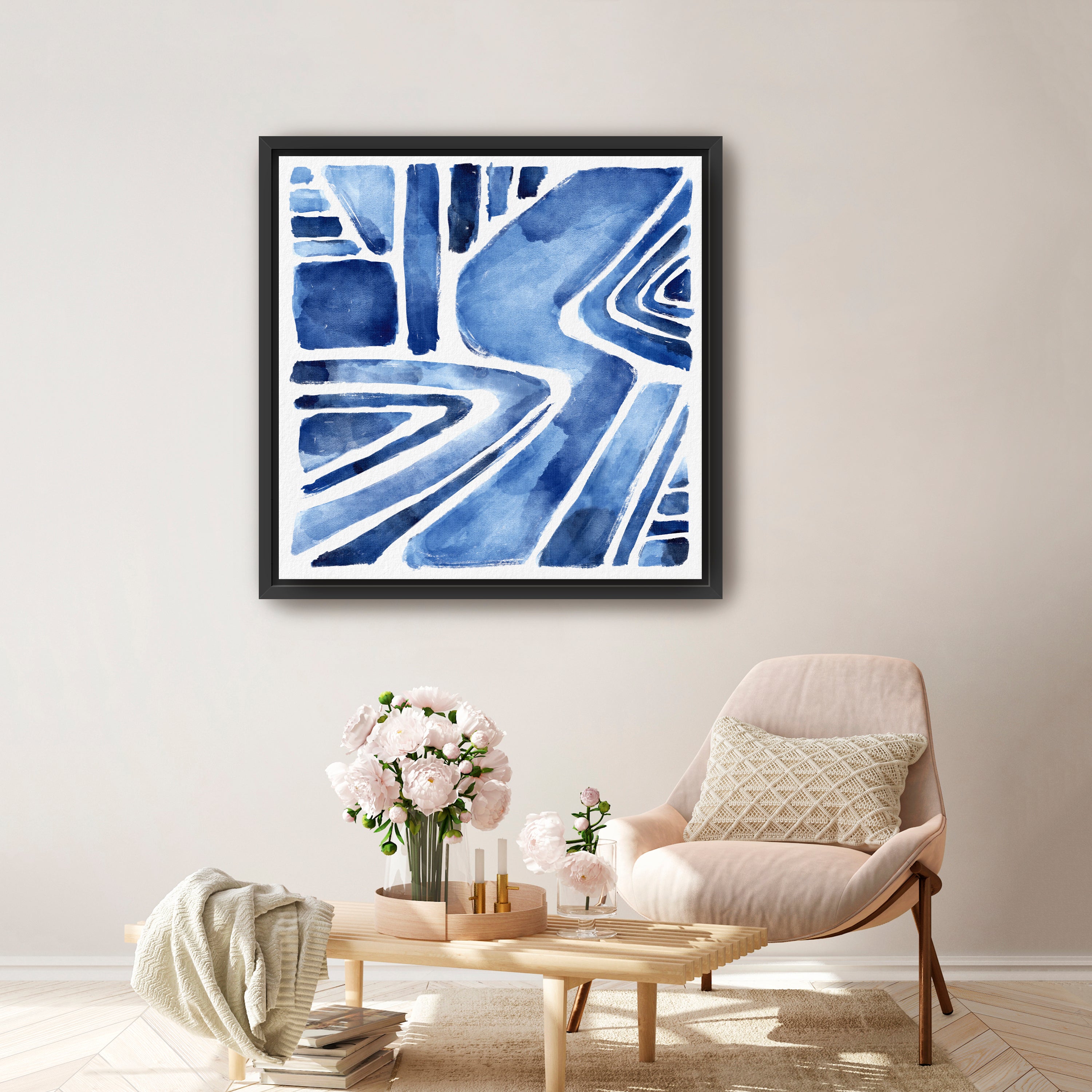 Blue Abstract Geometric Canvas Giclee