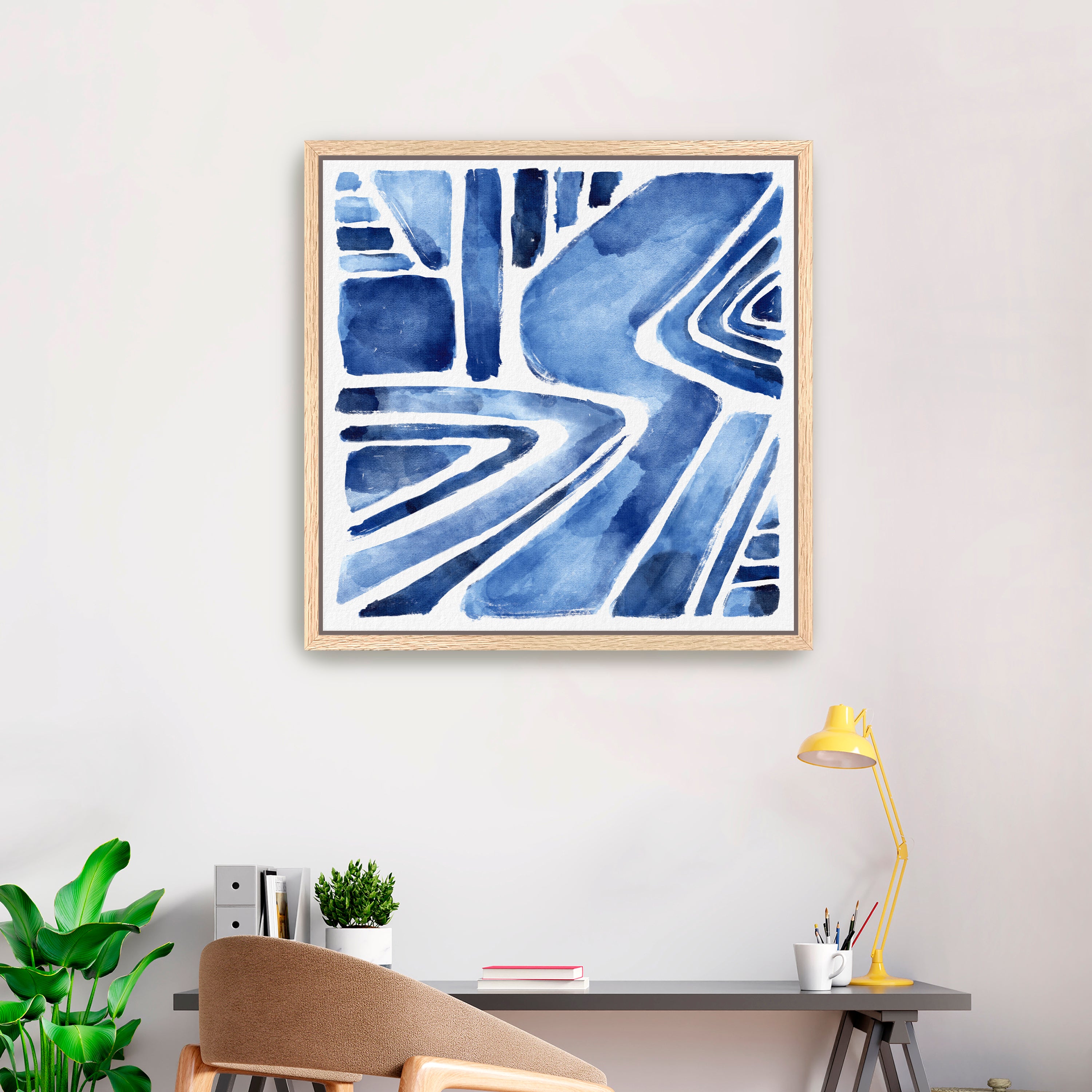 Blue Abstract Geometric Canvas Giclee