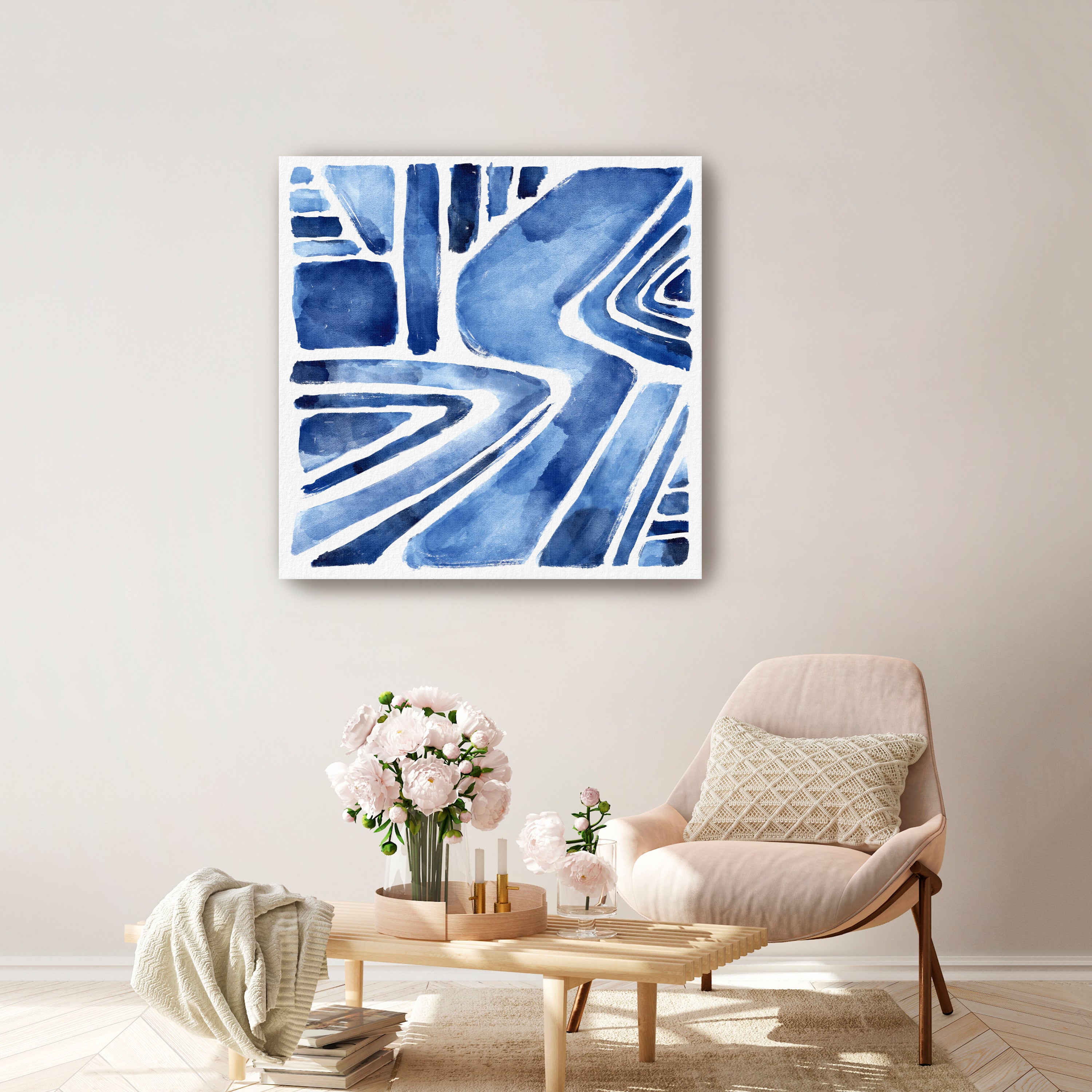 Blue Abstract Geometric Canvas Giclee
