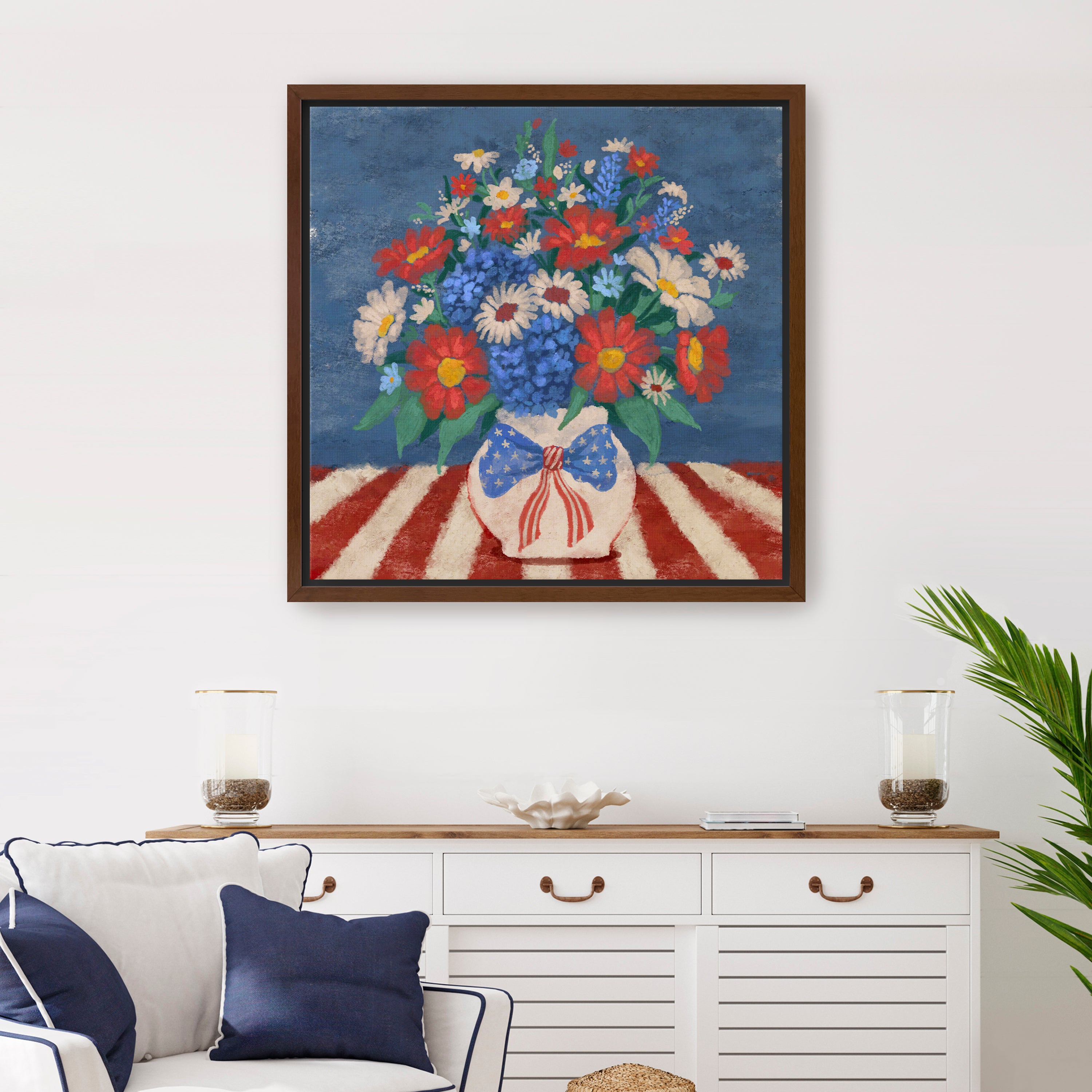 Patriotic Floral Canvas Giclee, Red/White/Blue