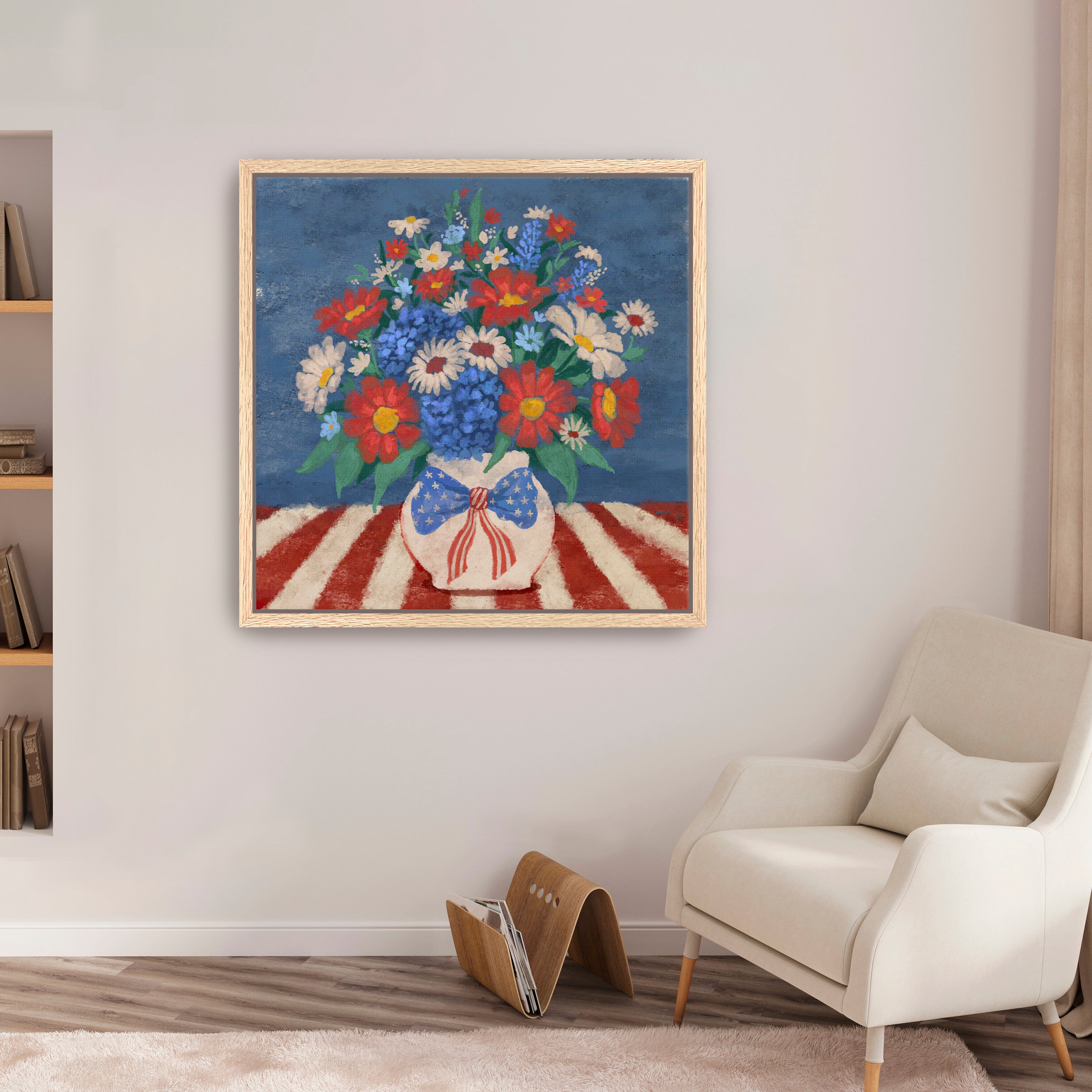 Patriotic Floral Canvas Giclee, Red/White/Blue