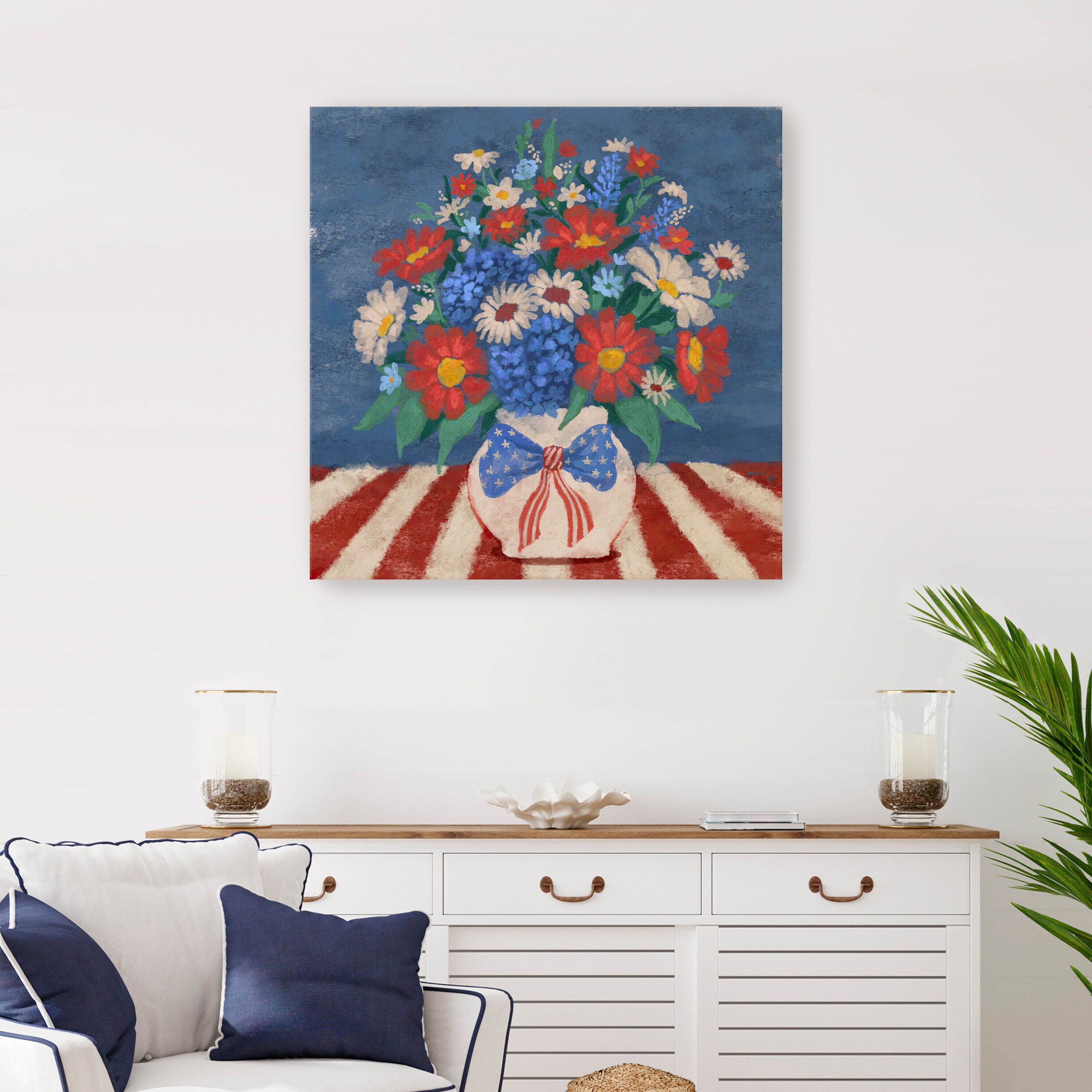 Patriotic Floral Canvas Giclee, Red/White/Blue