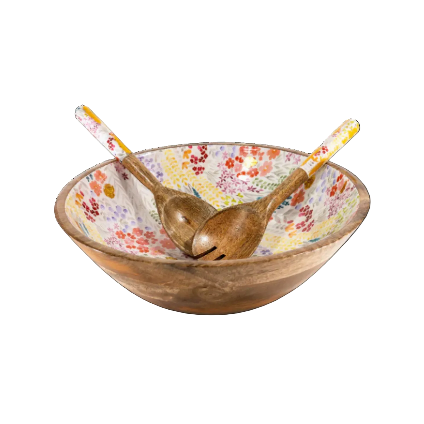 Jeanne Fitz Large Floral Gold Foil Bowl and Salad Servers Set