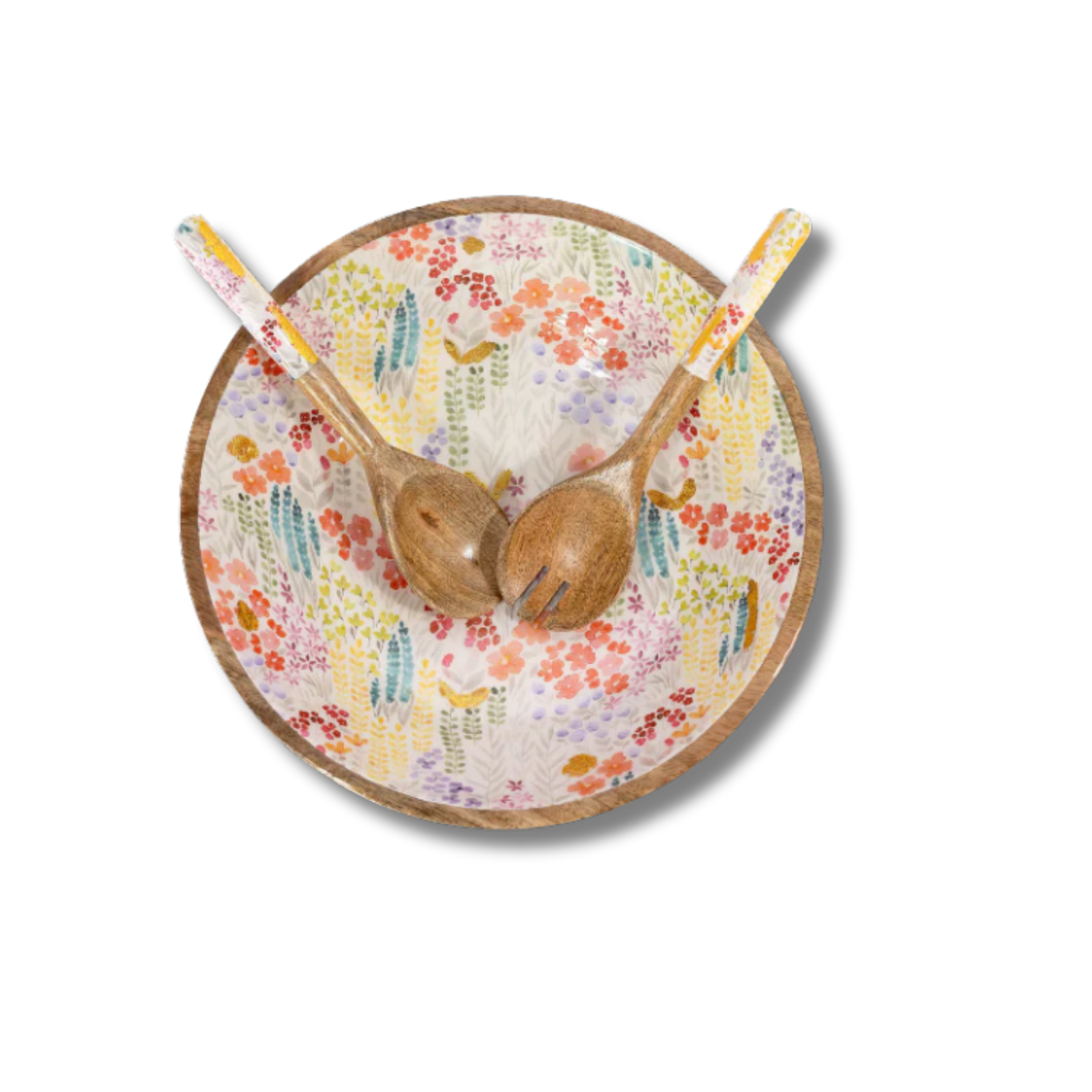 Jeanne Fitz Large Floral Gold Foil Bowl and Salad Servers Set