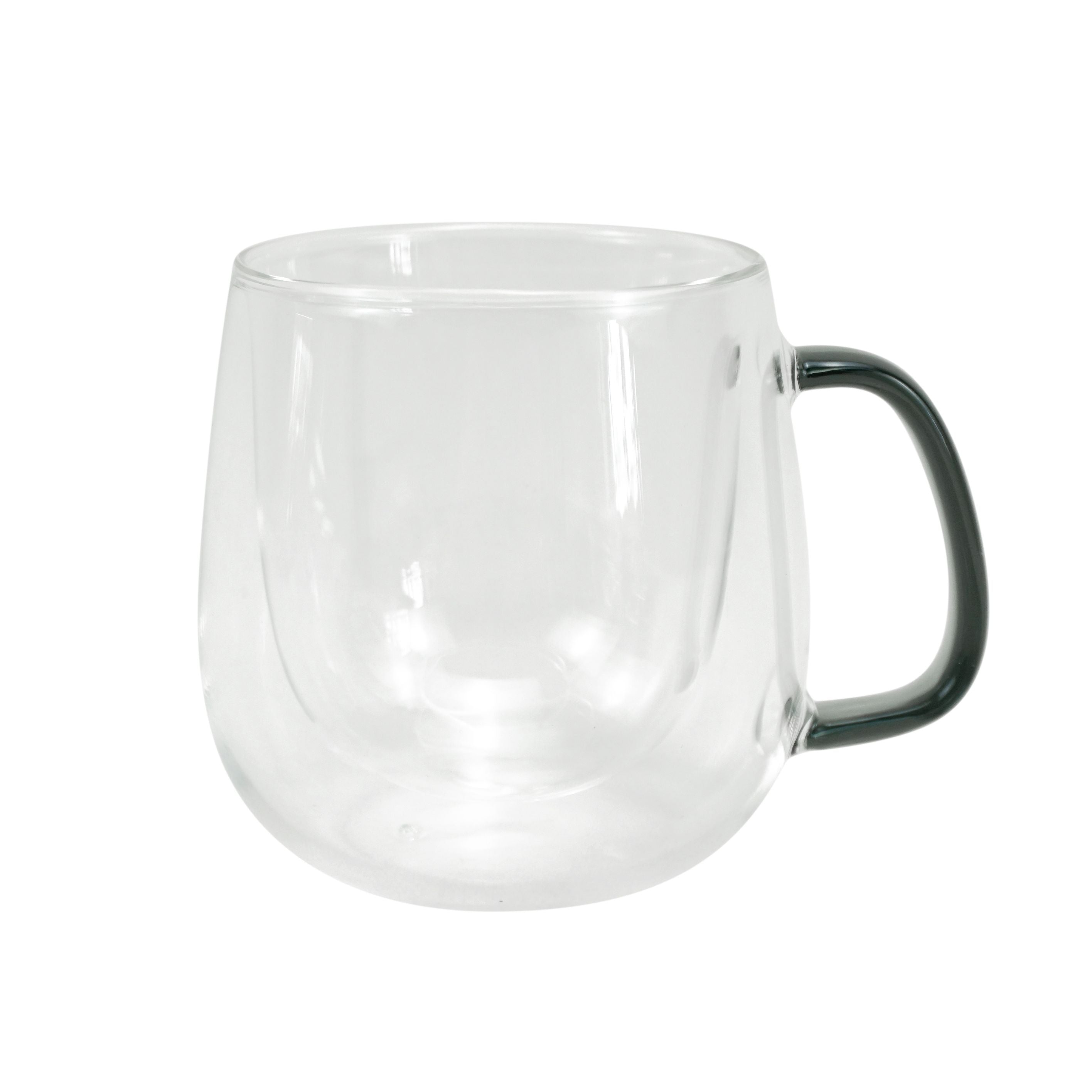 Double-Wall Glass Coffee Mug, Black Handle
