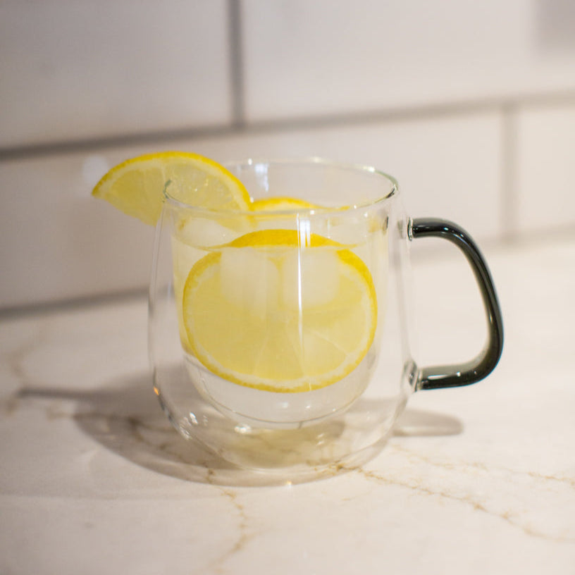 Double-Wall Glass Coffee Mug, Black Handle