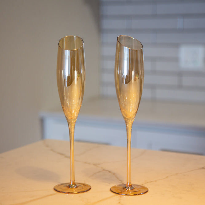 Slant Collection Champagne Glasses, Set of 2, Gold