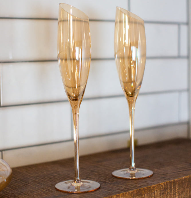 Slant Collection Champagne Glasses, Set of 2, Gold