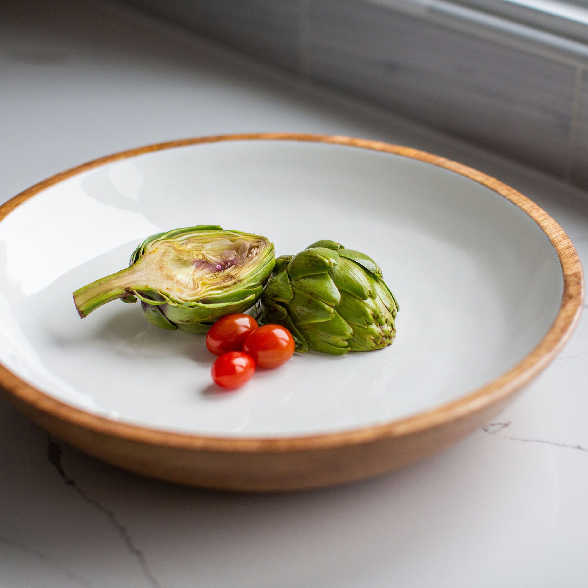 Wood + White Collection Mango Wood Serving Bowl, Large