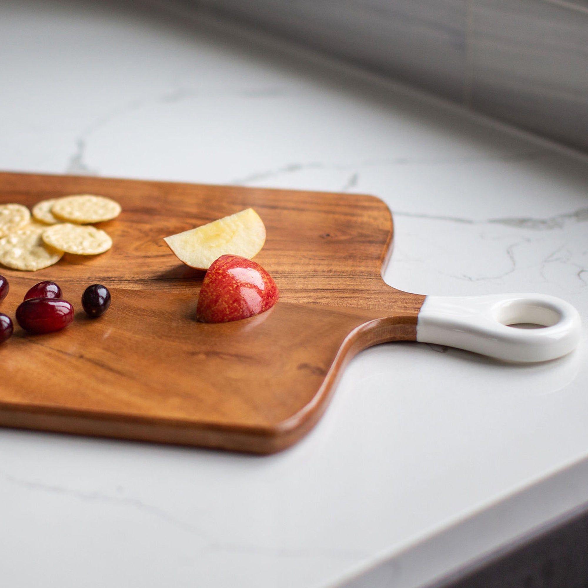 Wood + White Collection Acacia Wood Square Charcuterie Board, Medium
