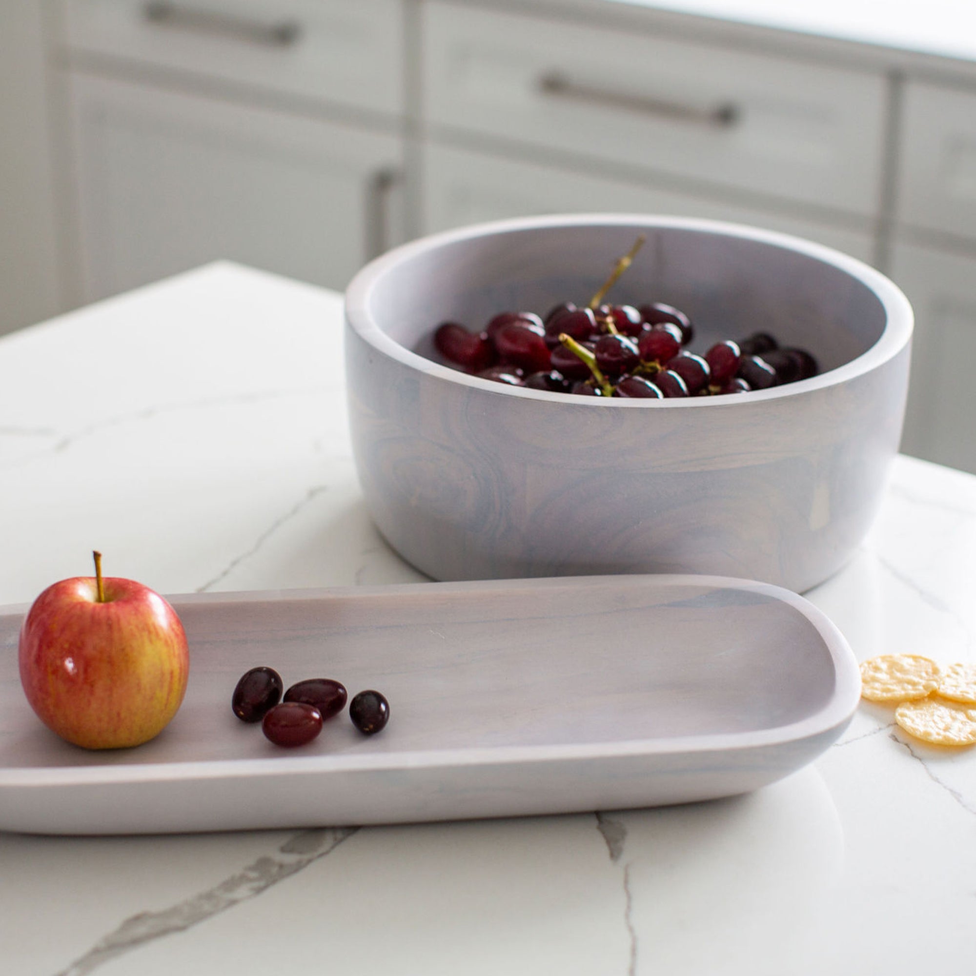 Whitewash Collection Acacia Wood Round Serving Bowl
