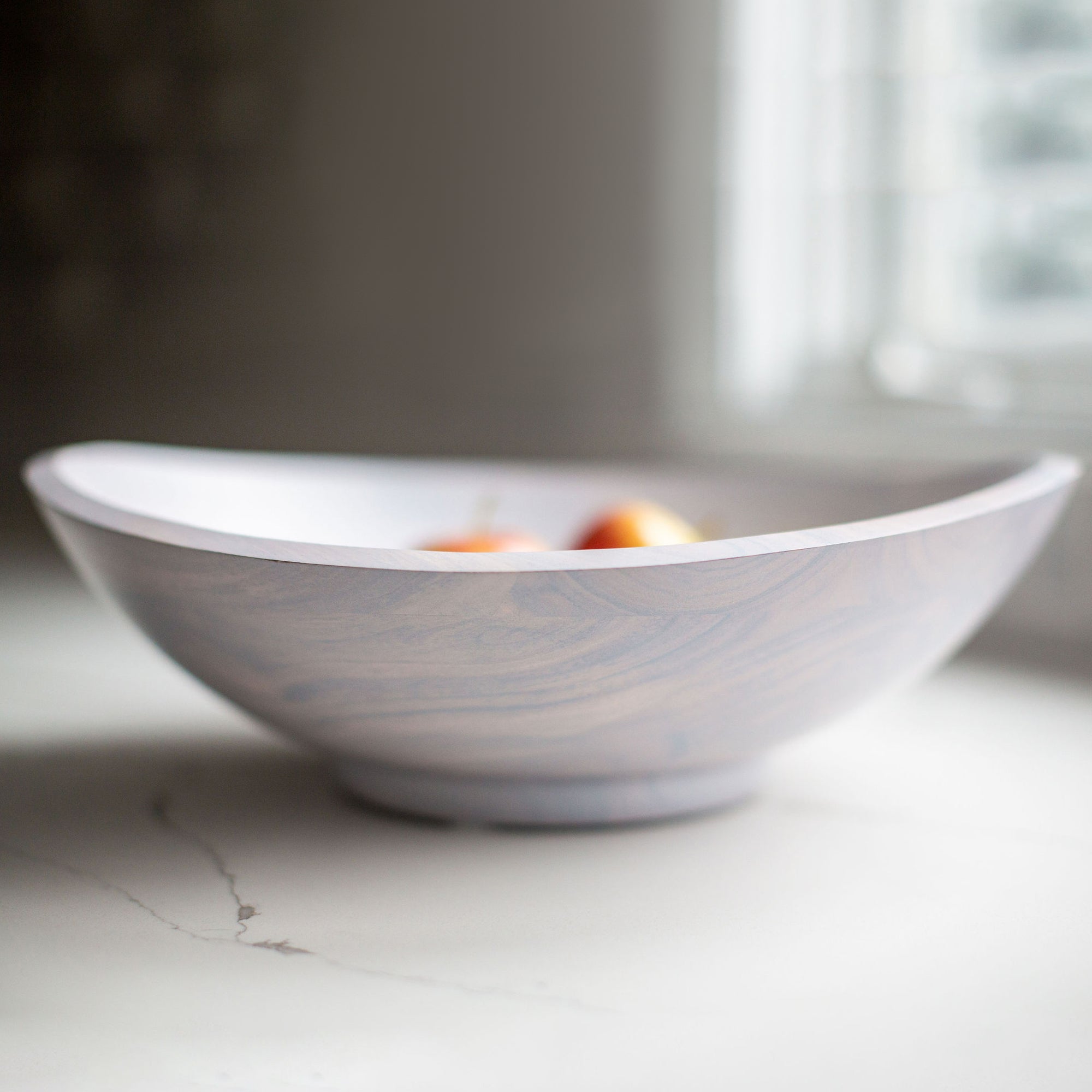 Whitewash Collection Acacia Wood Oval Serving Bowl