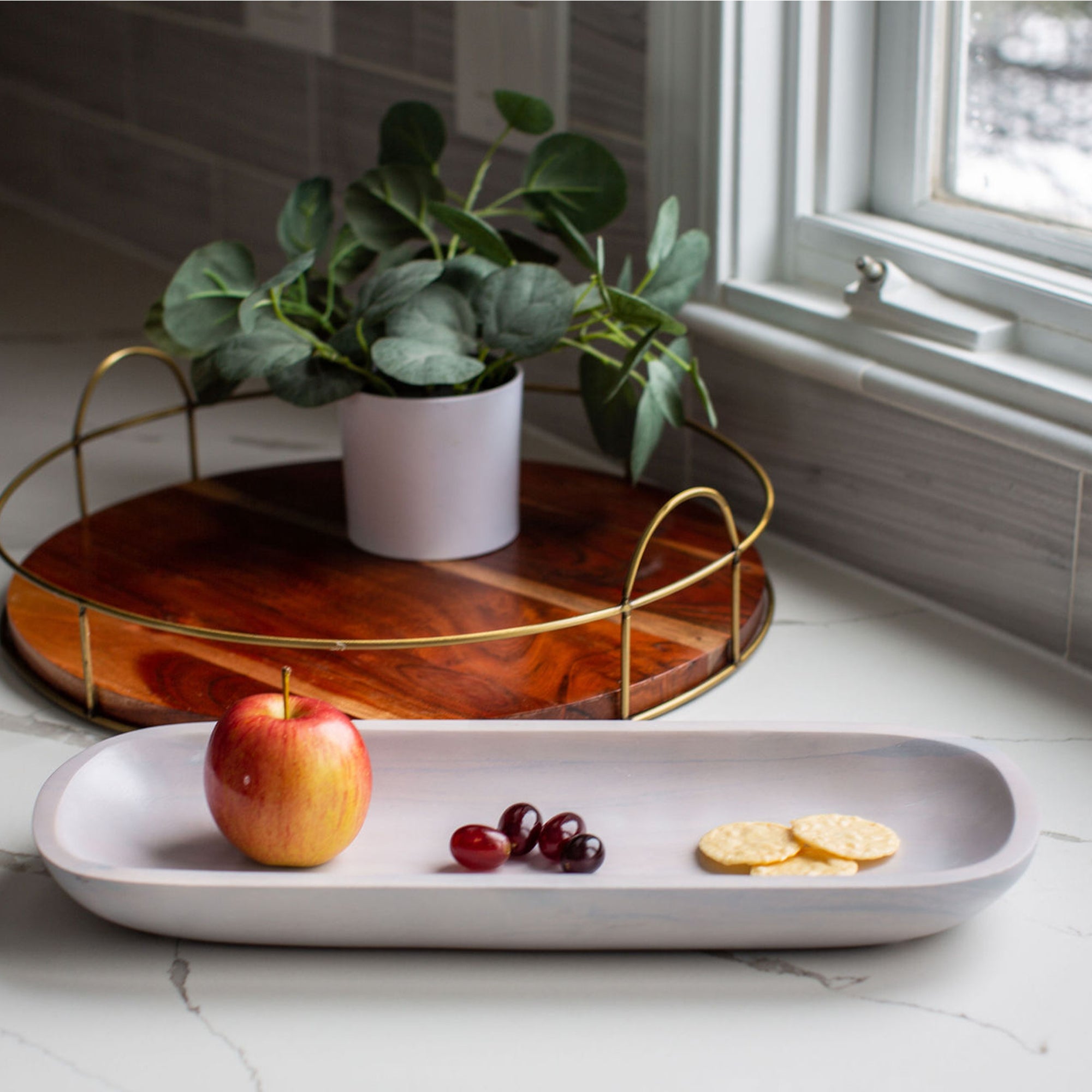 Whitewash Collection Acacia Wood Oval Serving Platter
