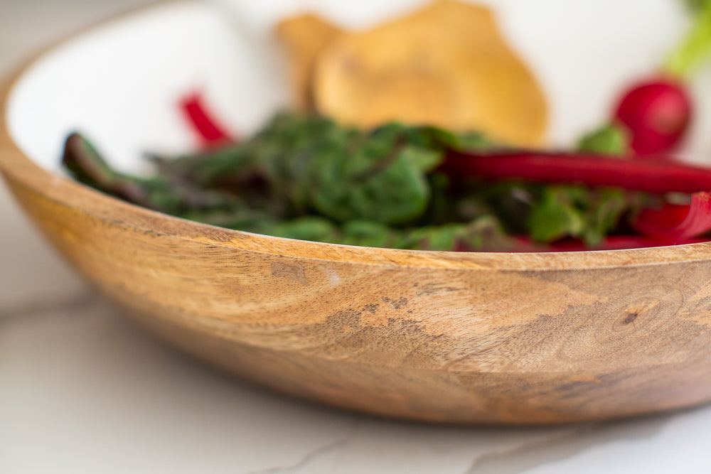 Wood + White Collection Large Salad Bowl & Servers Set