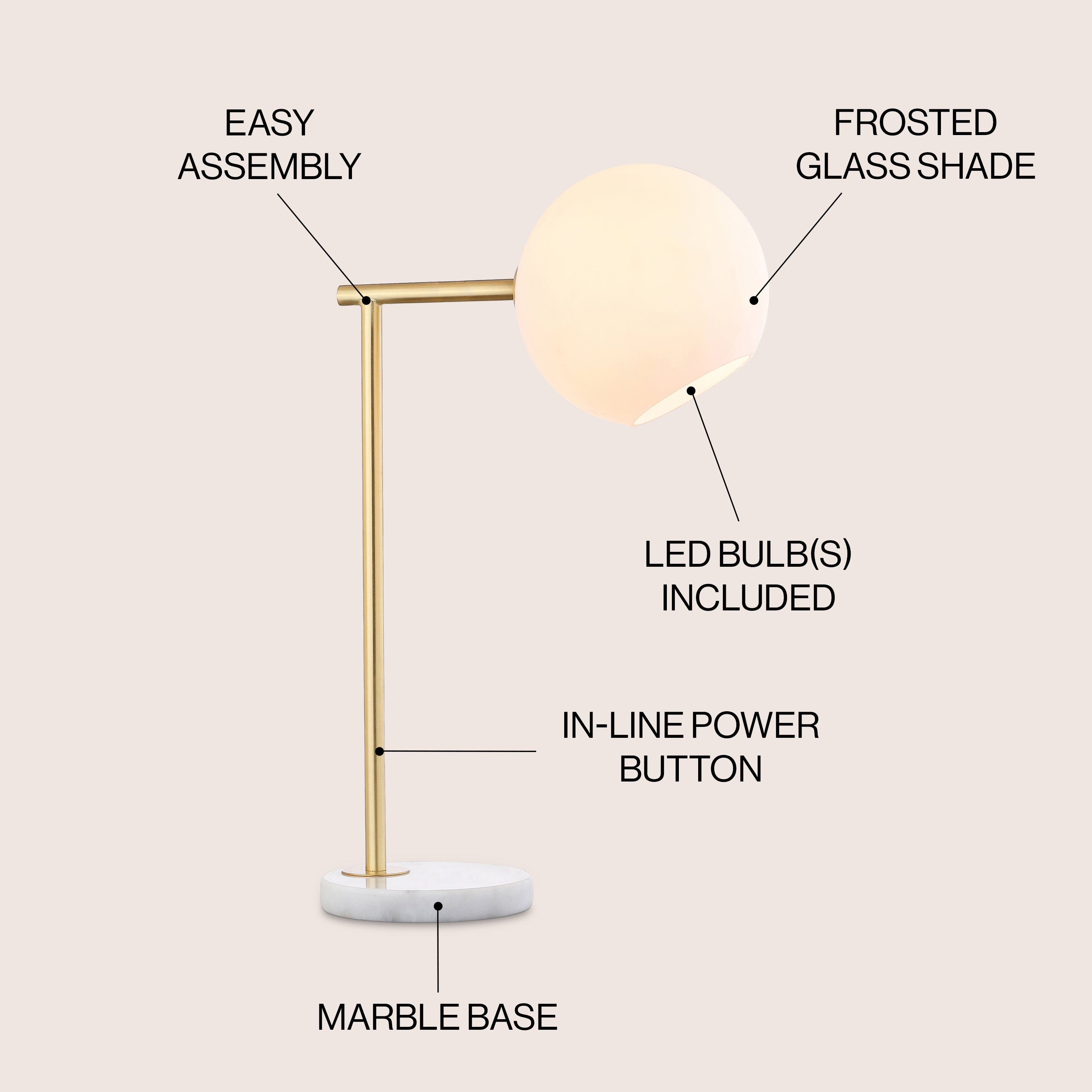 Charles Contemporary Modern Metal/Marble LED Table Lamp