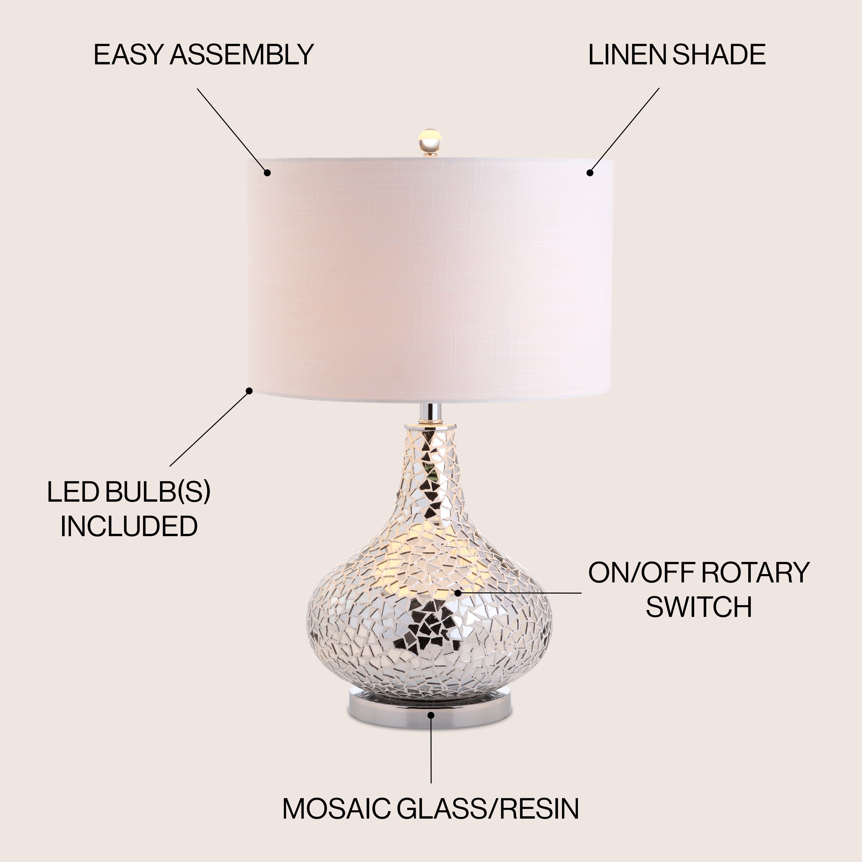 Emilia Mirrored Mosaic LED Table Lamp