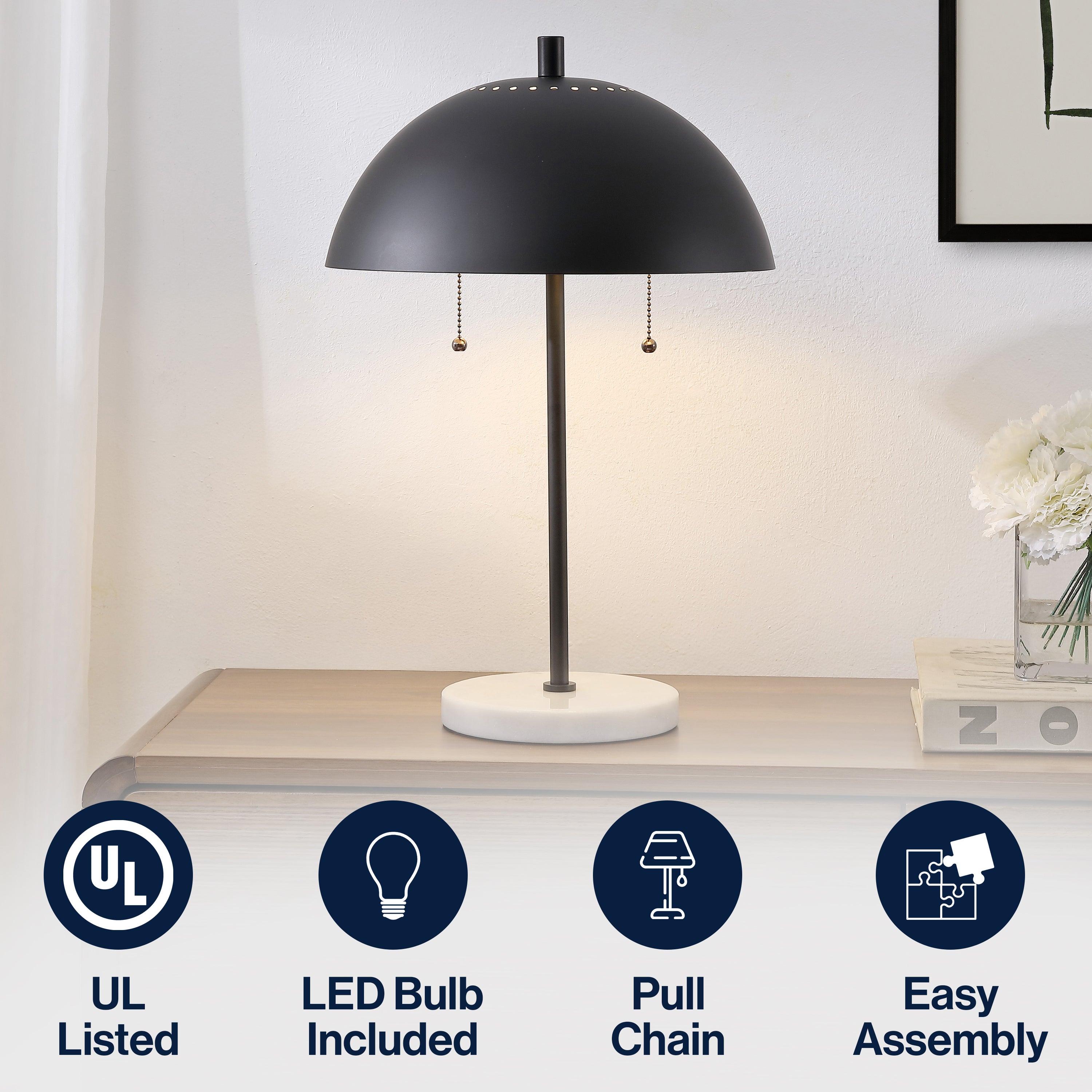 Ella 20.7" Dome Metal with Marble Base LED Table Lamp