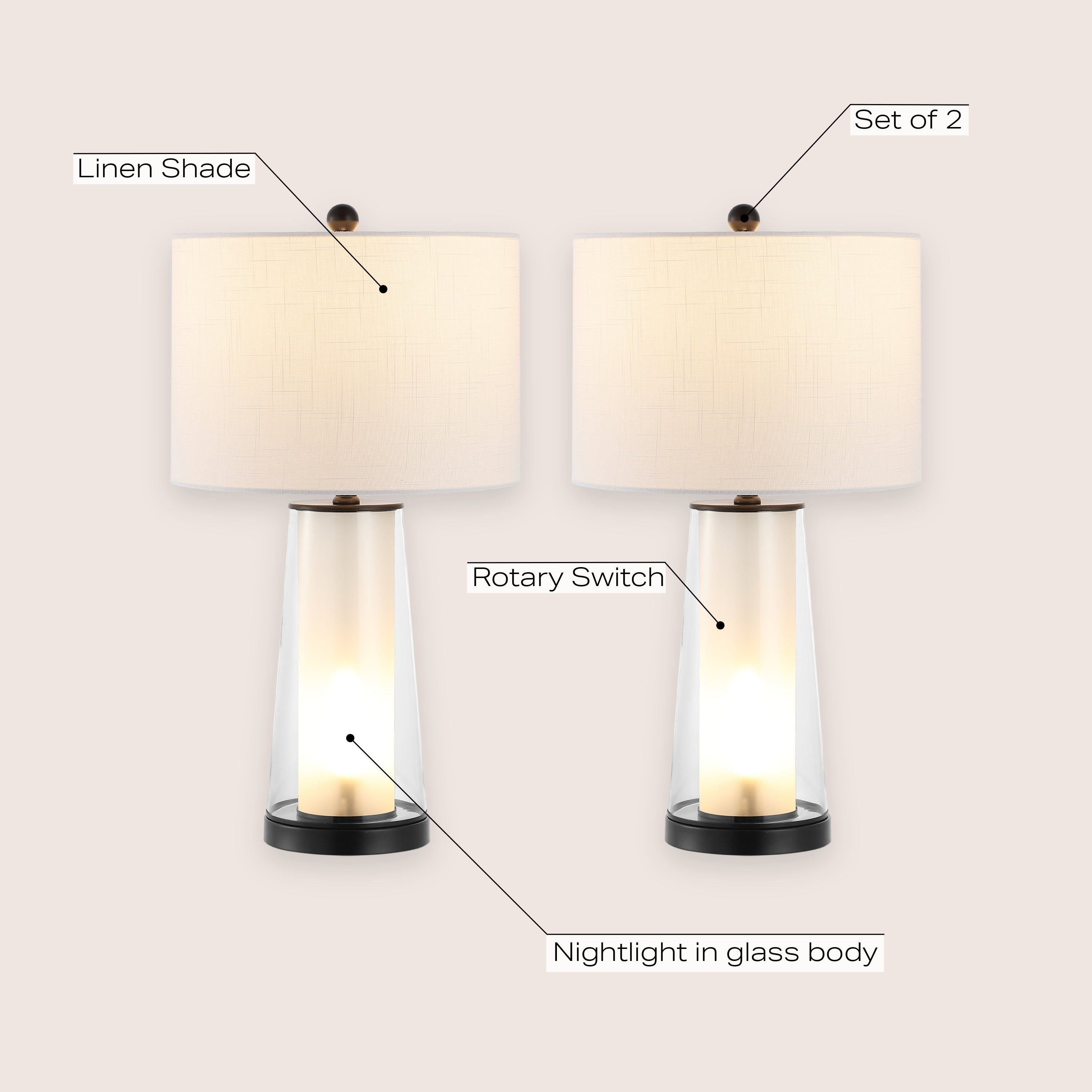 Tryon Modern Minimalist Glass/Iron Nightlight LED Table Lamp