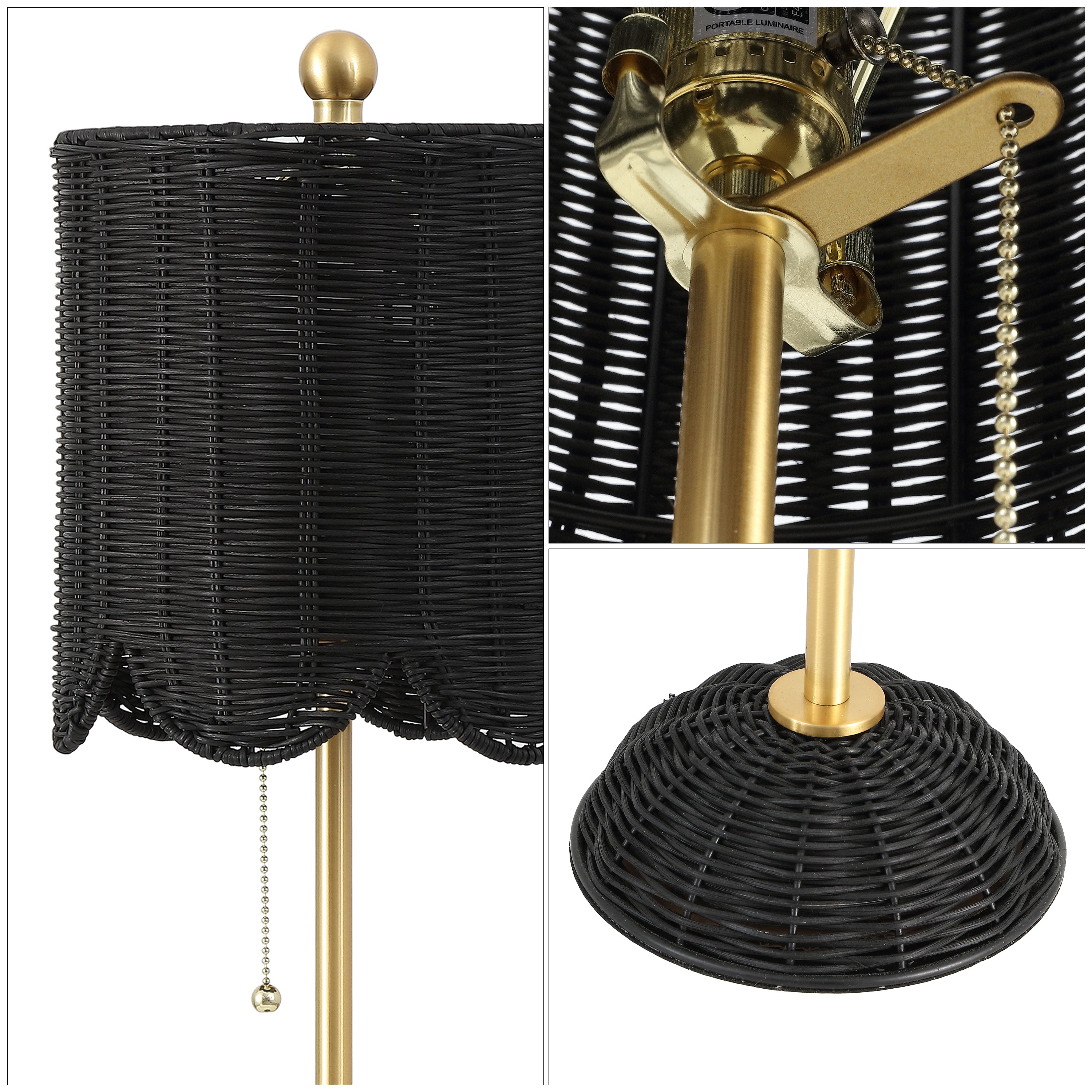 Celerie Coastal Bohemian Rattan/Iron Scalloped Buffet LED Table Lamp with Pull Chain, Set of 2