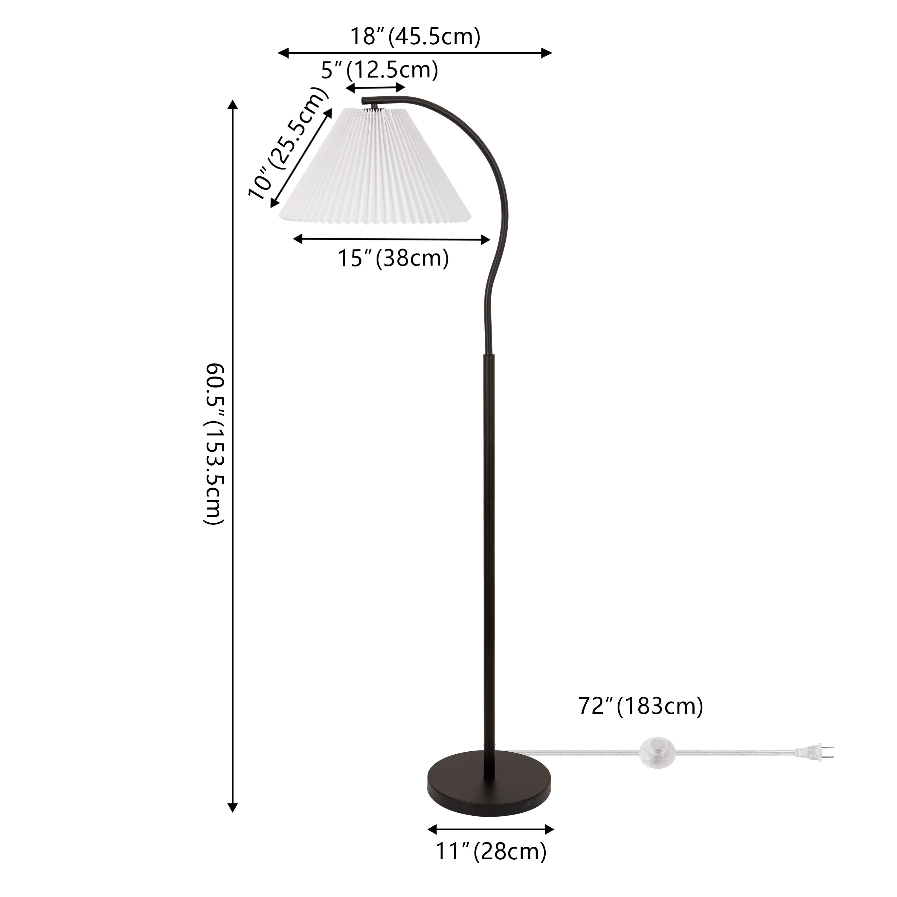 Devon Modern Glam Metal Arc LED Floor Lamp with Pleated Shade