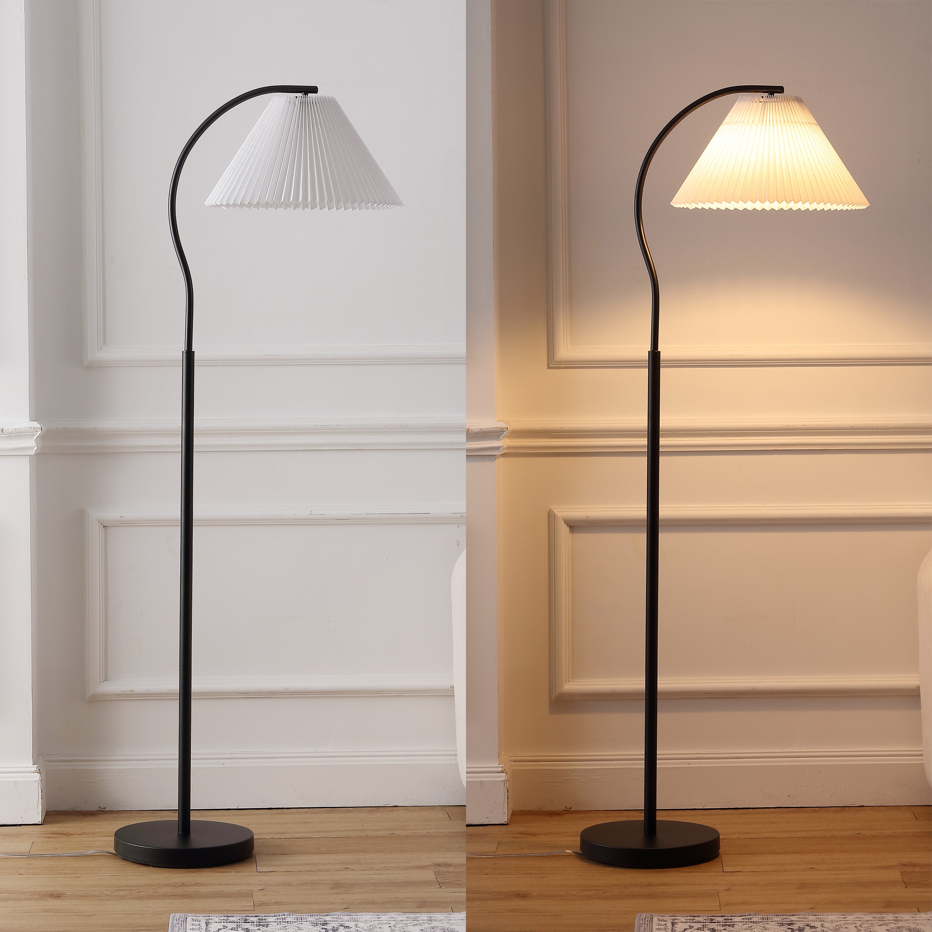 Devon Modern Glam Metal Arc LED Floor Lamp with Pleated Shade