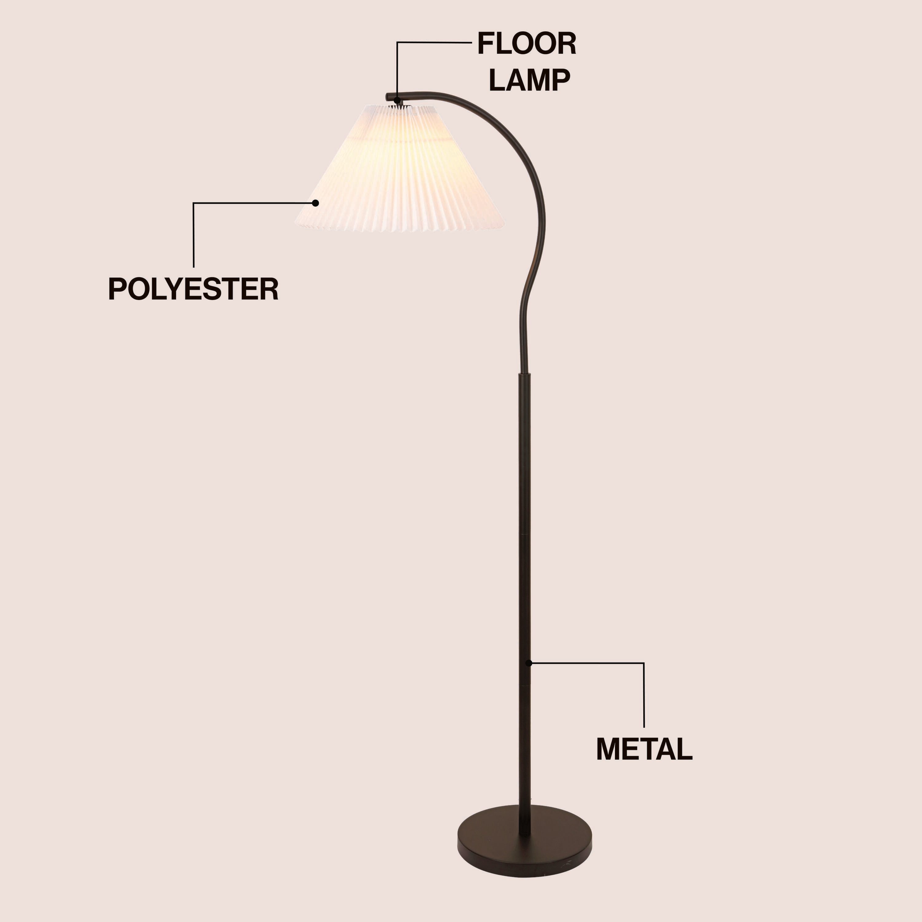 Devon Modern Glam Metal Arc LED Floor Lamp with Pleated Shade