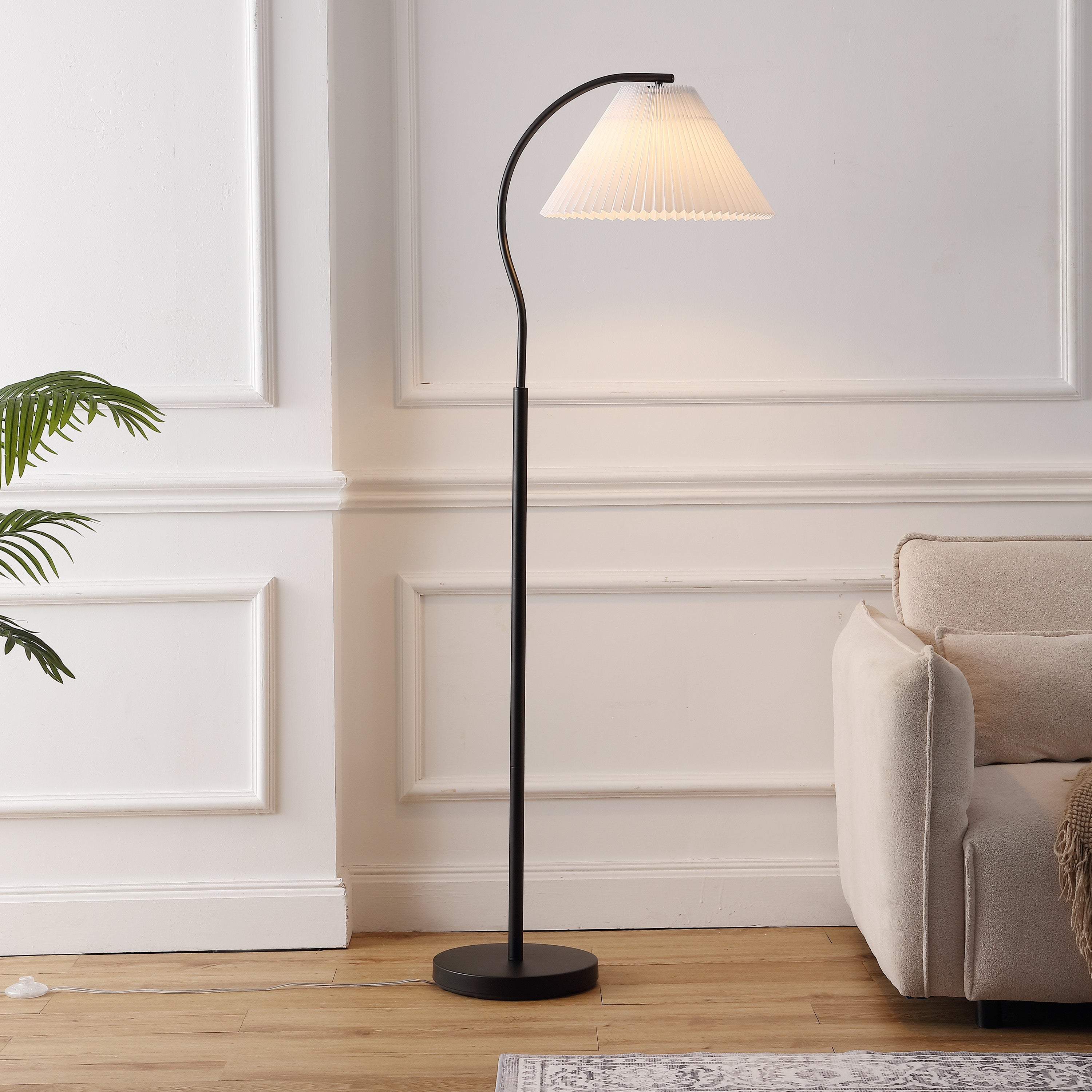 Devon Modern Glam Metal Arc LED Floor Lamp with Pleated Shade