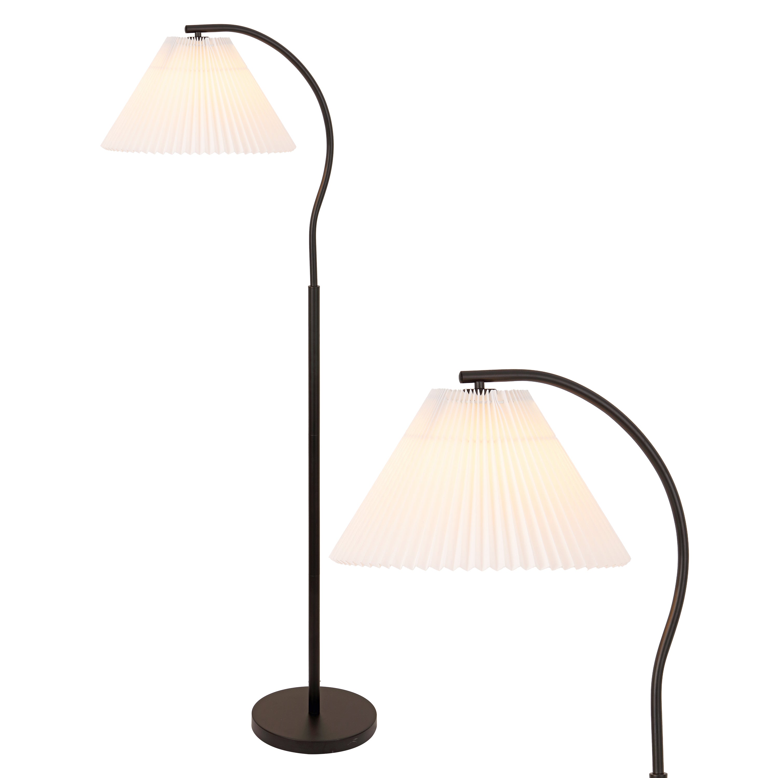 Devon Modern Glam Metal Arc LED Floor Lamp with Pleated Shade