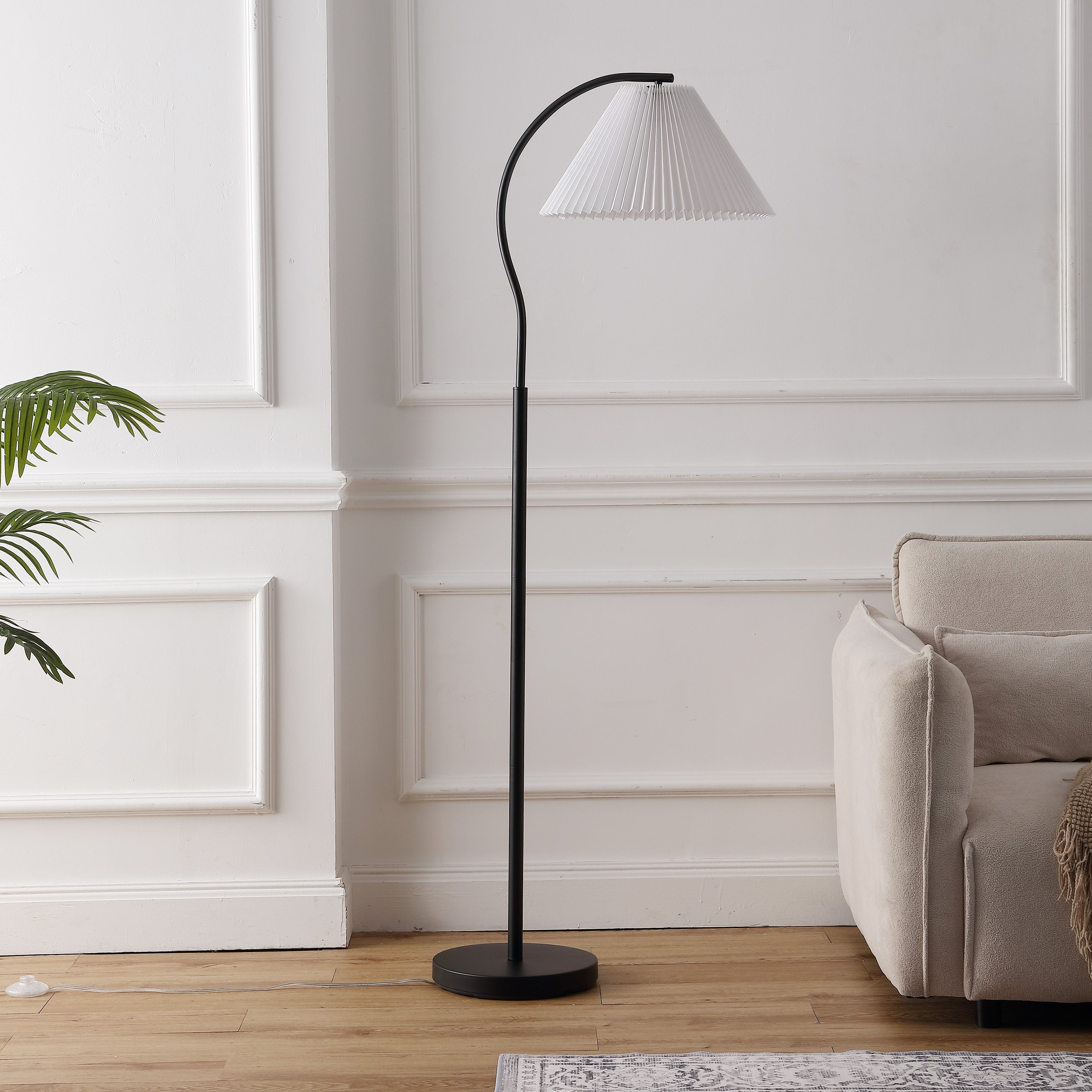 Devon Modern Glam Metal Arc LED Floor Lamp with Pleated Shade