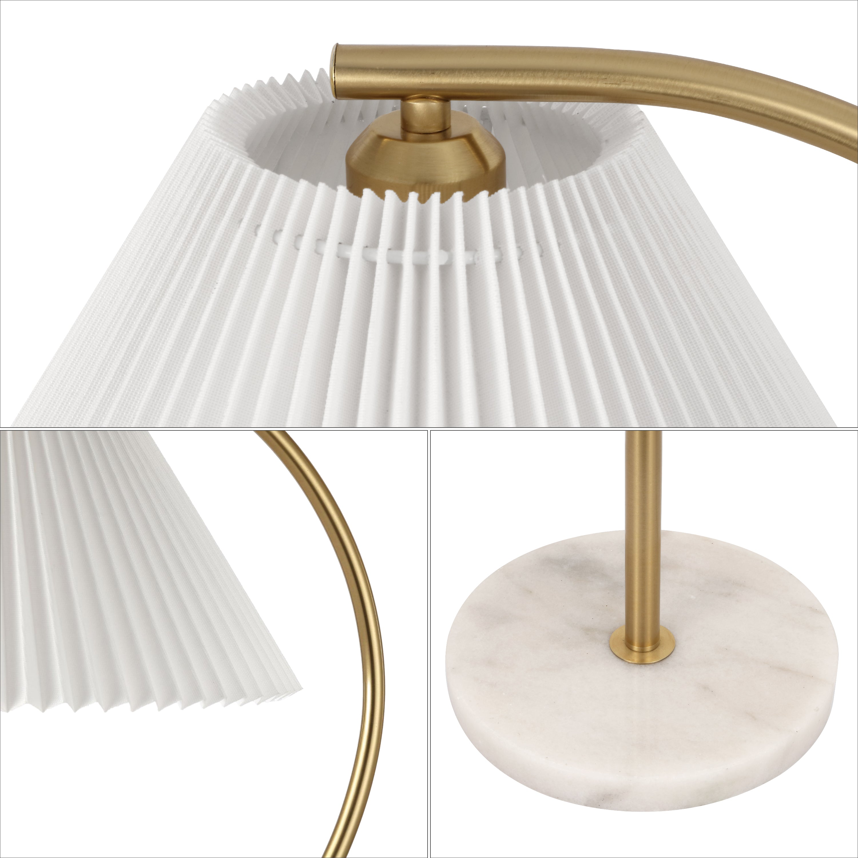 Devon Modern Glam Metal Arc LED Floor Lamp with Pleated Shade