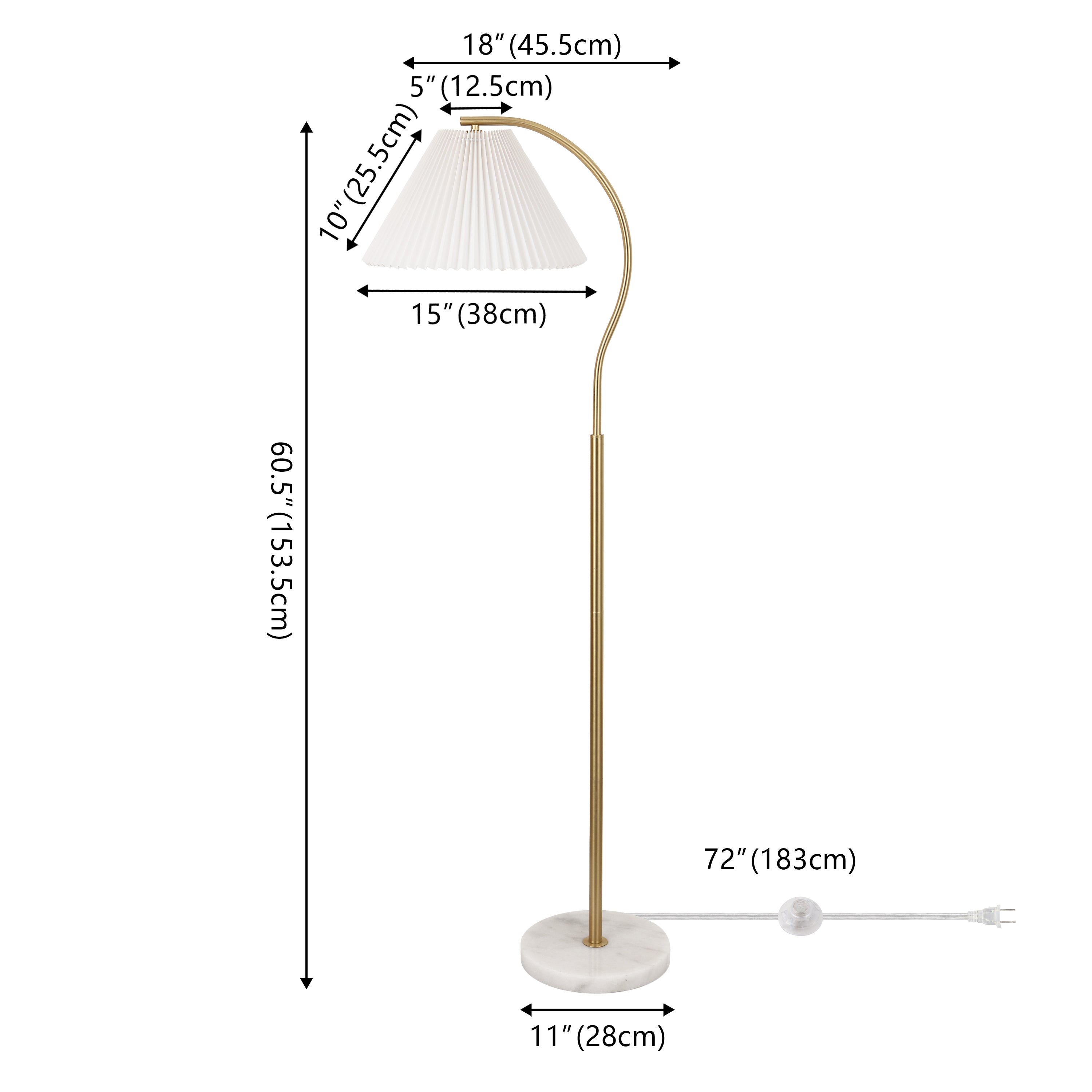 Devon Modern Glam Metal Arc LED Floor Lamp with Pleated Shade