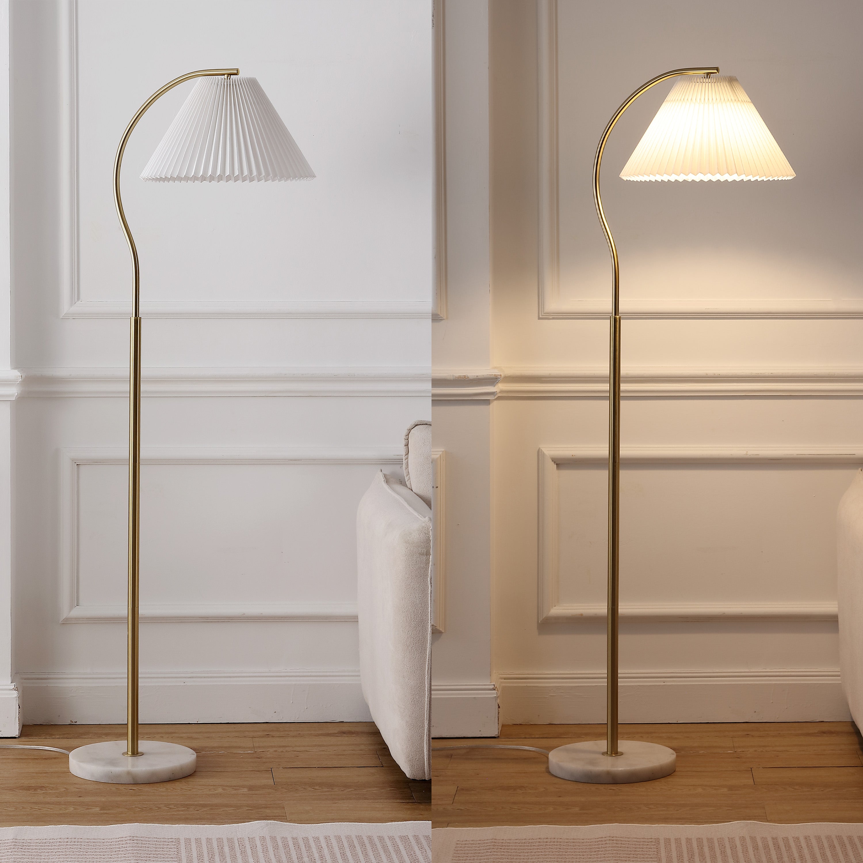 Devon Modern Glam Metal Arc LED Floor Lamp with Pleated Shade